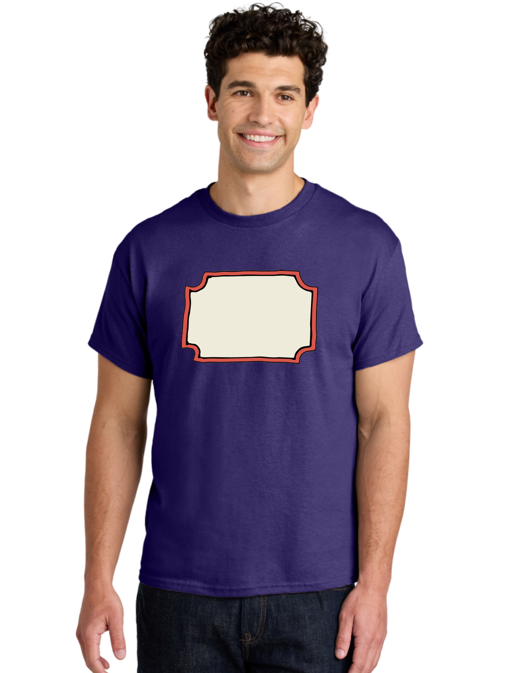 White-Label Men'S Graphic Tee, 100% Cotton, Comfortable Casual Summer Wear, Machine Washable, Blank Sign, Empty Sign, Red Border, White Background, Simple Design, Graphic Element, Customizable Template, Placeholder Text, Signage Mockup Aab163