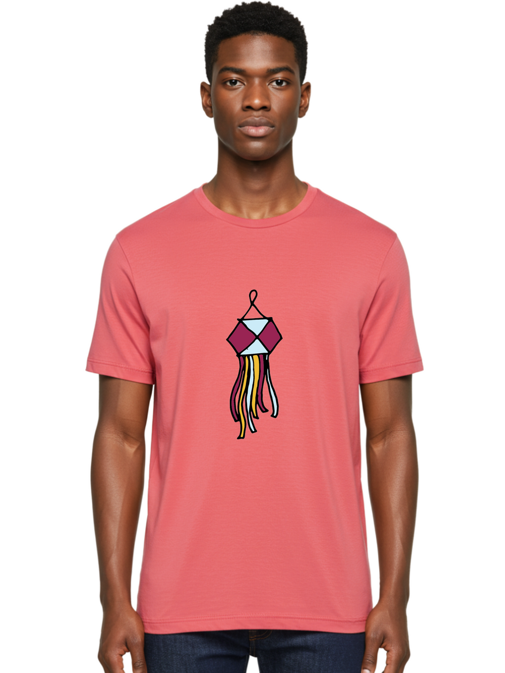 Windchime Men'S Graphic Tee, 100% Cotton, Comfortable Casual Summer Wear, Machine Washable, Hanging Decoration, Wind Chime, Colorful Tassels, Maroon And White, Yellow And White, Decorative Art, Flowing Ribbons, Festive Decor, Celebratory Theme Aab166