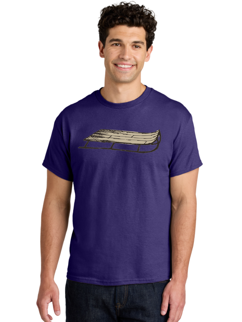 Wooden-Sled Men'S Graphic Tee, 100% Cotton, Comfortable Casual Summer Wear, Machine Washable, Vintage Sled, Wooden Slats, Metal Runners, Winter Fun, Outdoor Play, Cartoon Style, Simple Design, Nostalgic Feel, Retro Illustration, Aab174