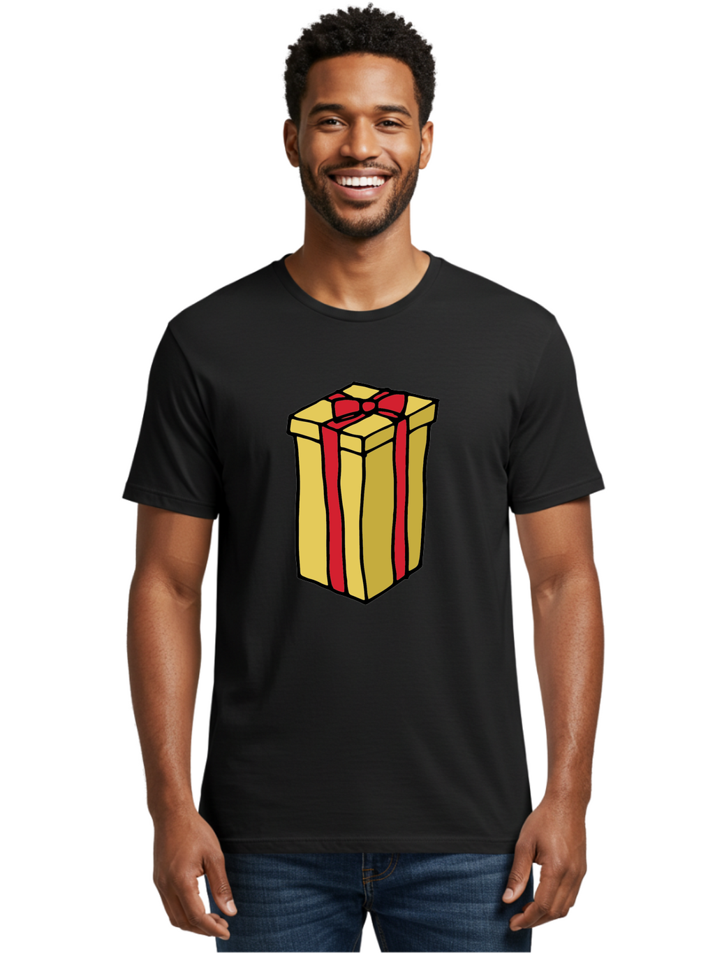 Wrapped-Gift-Box Men'S Graphic Tee, 100% Cotton, Comfortable Casual Summer Wear, Machine Washable, Gift Box, Wrapped Present, Red Ribbon, Gold Wrapping, Present, Gift, Holiday Gift, Birthday Present, Celebration Gift Aab175