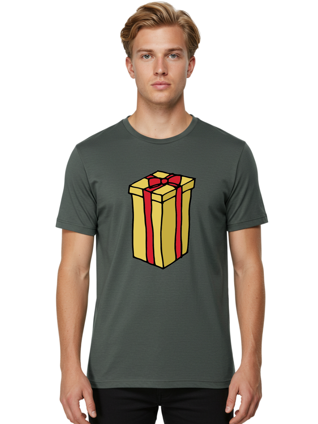 Wrapped-Gift-Box Men'S Graphic Tee, 100% Cotton, Comfortable Casual Summer Wear, Machine Washable, Gift Box, Wrapped Present, Red Ribbon, Gold Wrapping, Present, Gift, Holiday Gift, Birthday Present, Celebration Gift Aab175