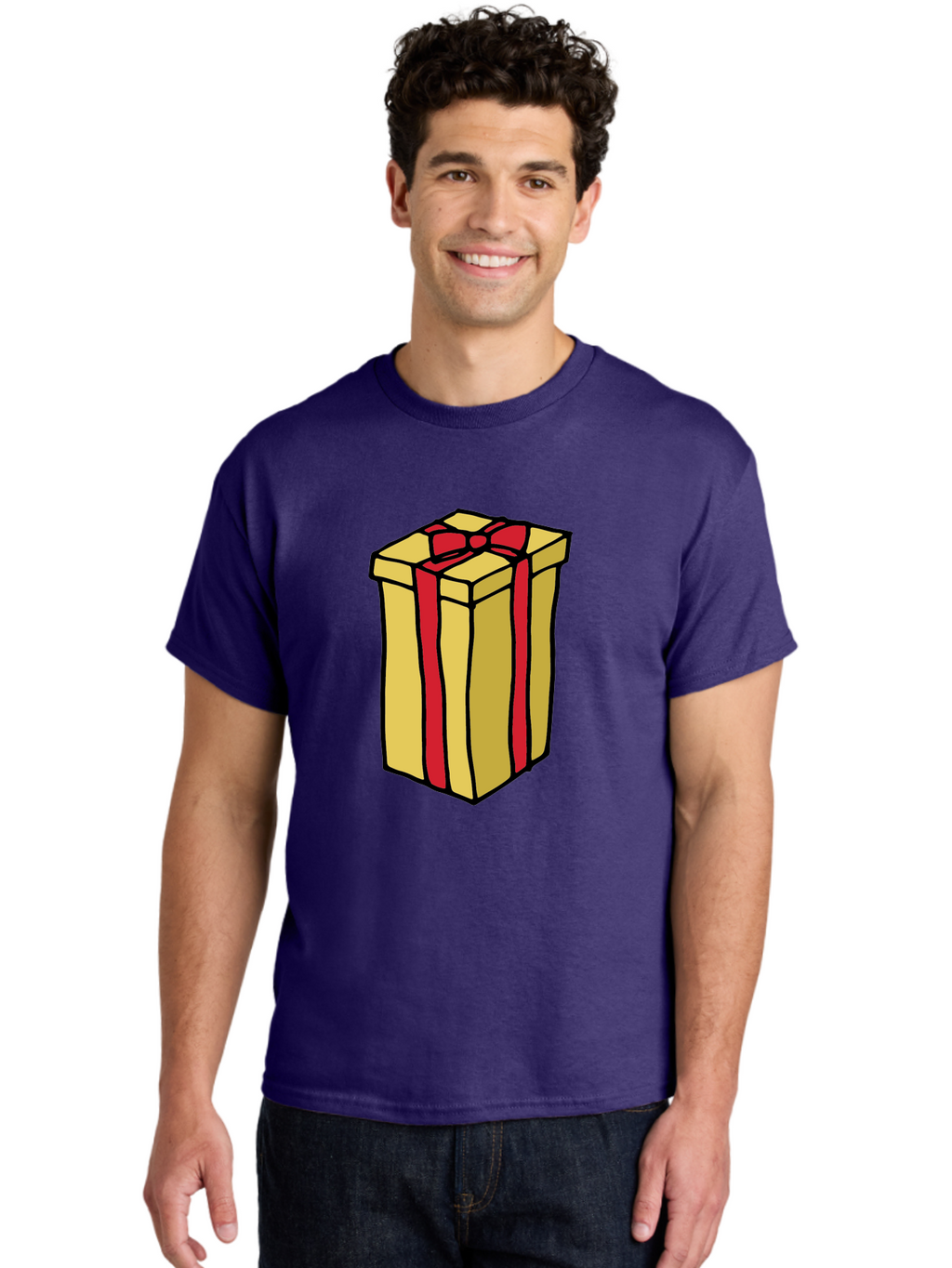 Wrapped-Gift-Box Men'S Graphic Tee, 100% Cotton, Comfortable Casual Summer Wear, Machine Washable, Gift Box, Wrapped Present, Red Ribbon, Gold Wrapping, Present, Gift, Holiday Gift, Birthday Present, Celebration Gift Aab175