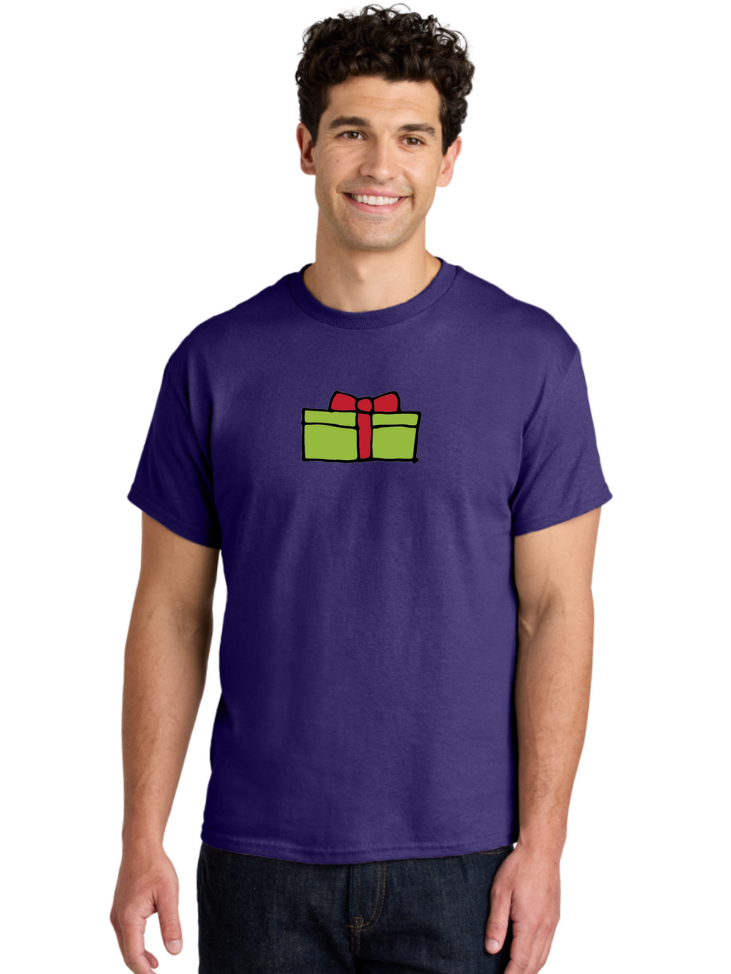 Wrapped-Gift Men'S Graphic Tee, 100% Cotton, Comfortable Casual Summer Wear, Machine Washable, Wrapped Gift, Red Bow, Festive Present, Holiday Season, Gift Giving, Celebration, Cartoon Illustration, Simple Design, Minimalist Art Aab176
