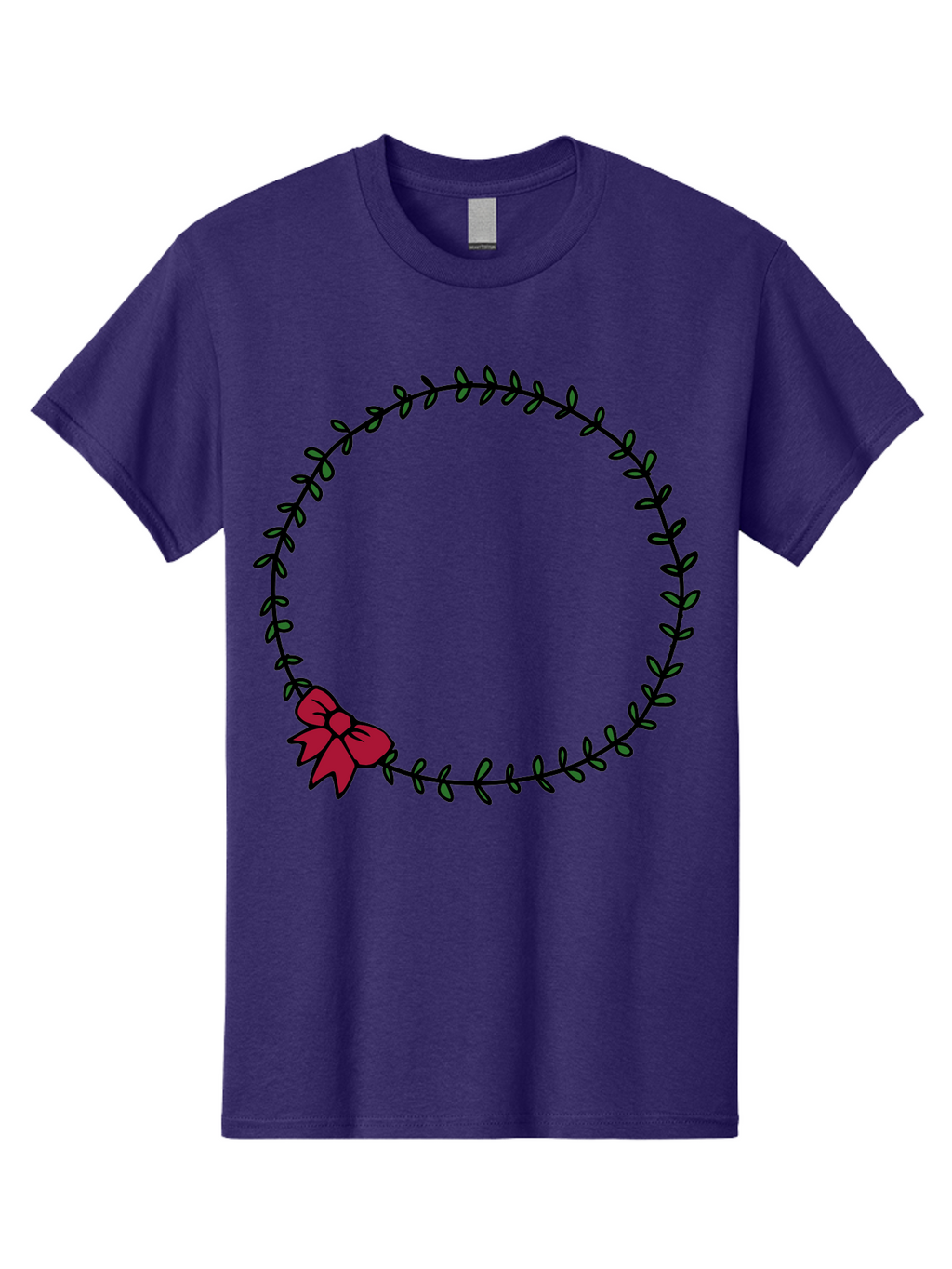 Wreath-With-Bow Men'S Graphic Tee, 100% Cotton, Comfortable Casual Summer Wear, Machine Washable, Floral Wreath, Circular Frame, Red Bow, Black Leaves, Decorative Border, Elegant Design, Minimalist Style, Festive Atmosphere Aab177