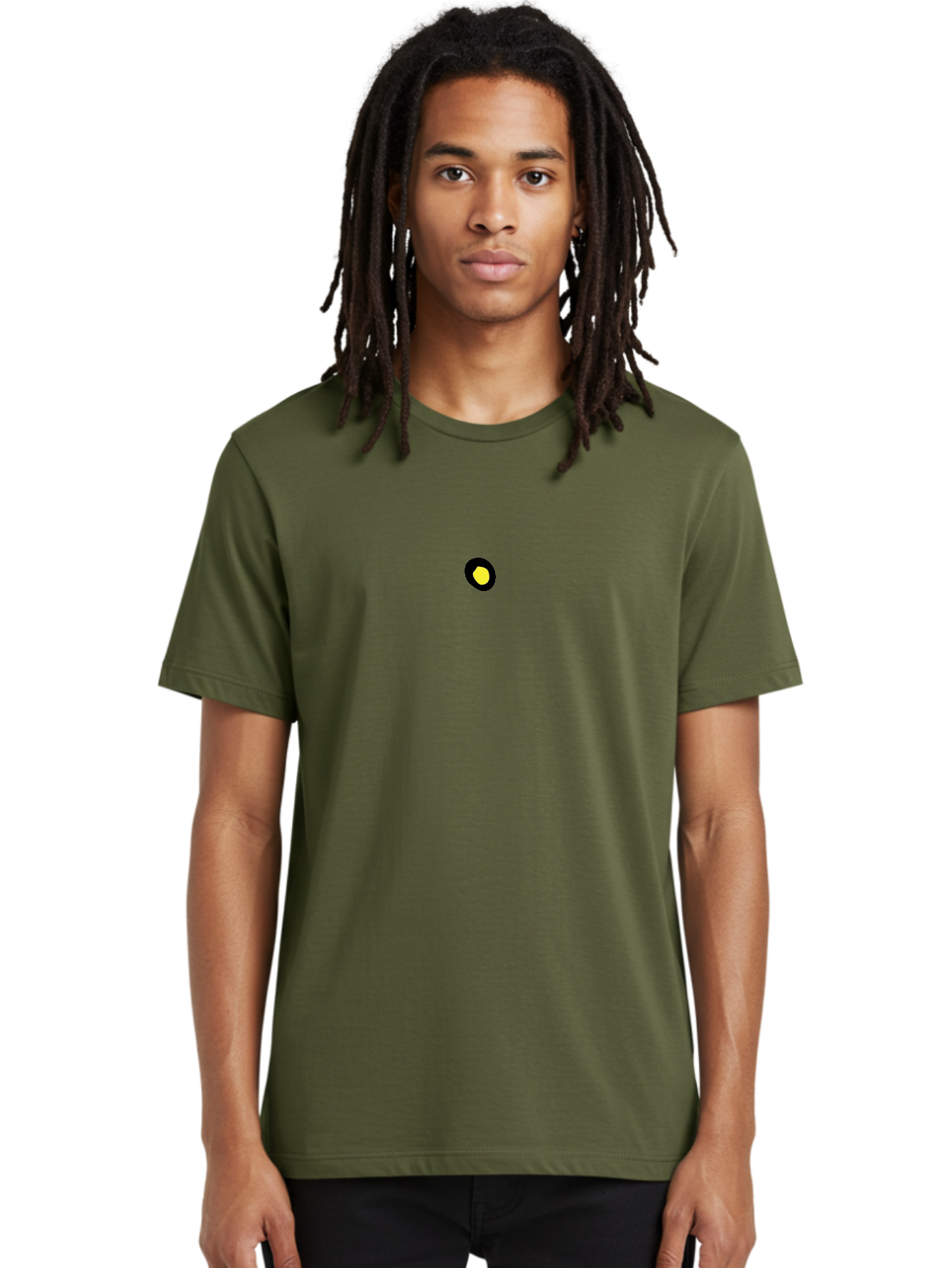 Yellow-Dot Men'S Graphic Tee, 100% Cotton, Comfortable Casual Summer Wear, Machine Washable, Simple Graphics, Black Circle, Yellow Dot, Modern Design, Minimalist Art, Abstract Shapes, Geometric Patterns, Yellow And Black Colors Aab181