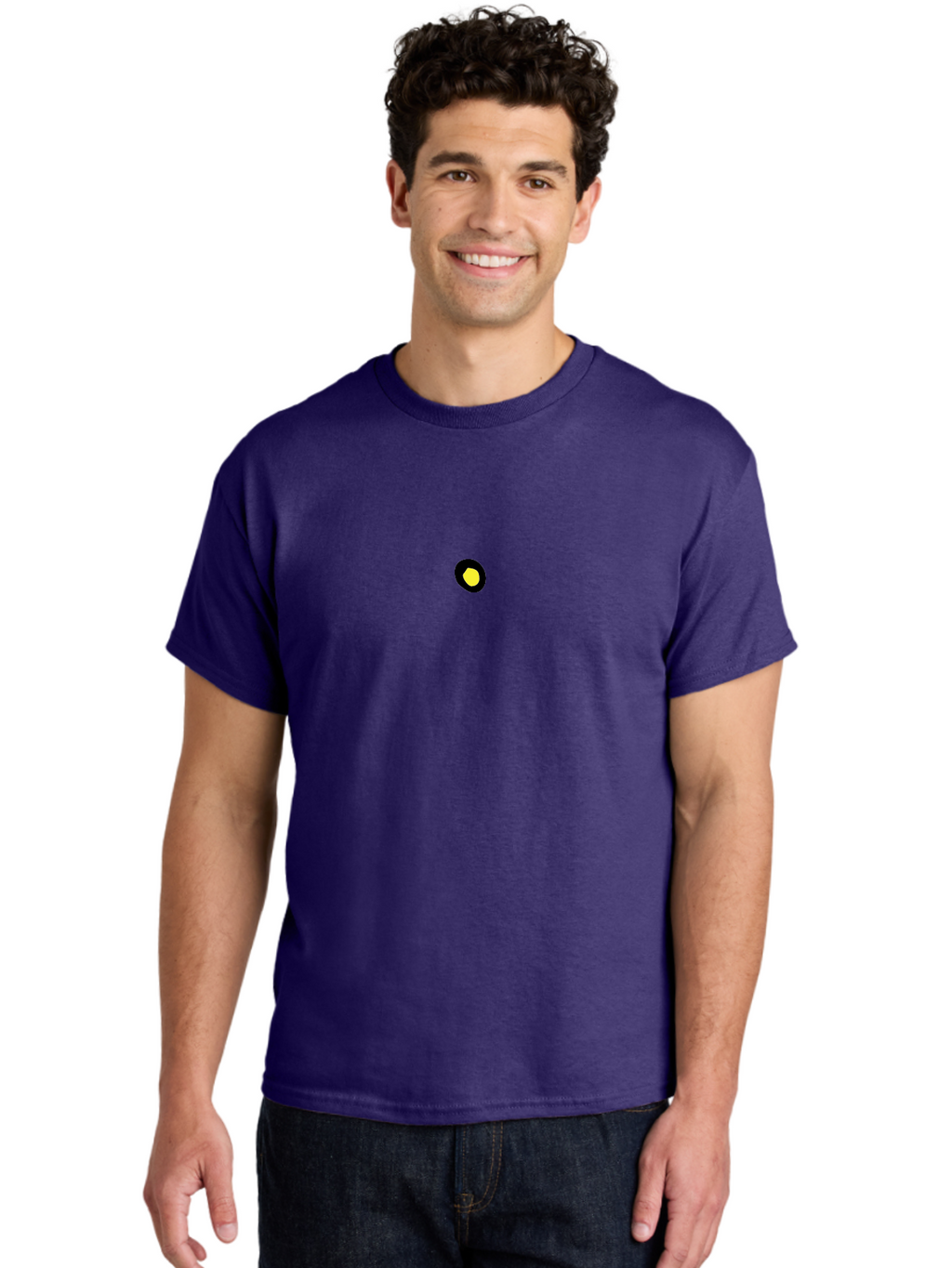 Yellow-Dot Men'S Graphic Tee, 100% Cotton, Comfortable Casual Summer Wear, Machine Washable, Simple Graphics, Black Circle, Yellow Dot, Modern Design, Minimalist Art, Abstract Shapes, Geometric Patterns, Yellow And Black Colors Aab181