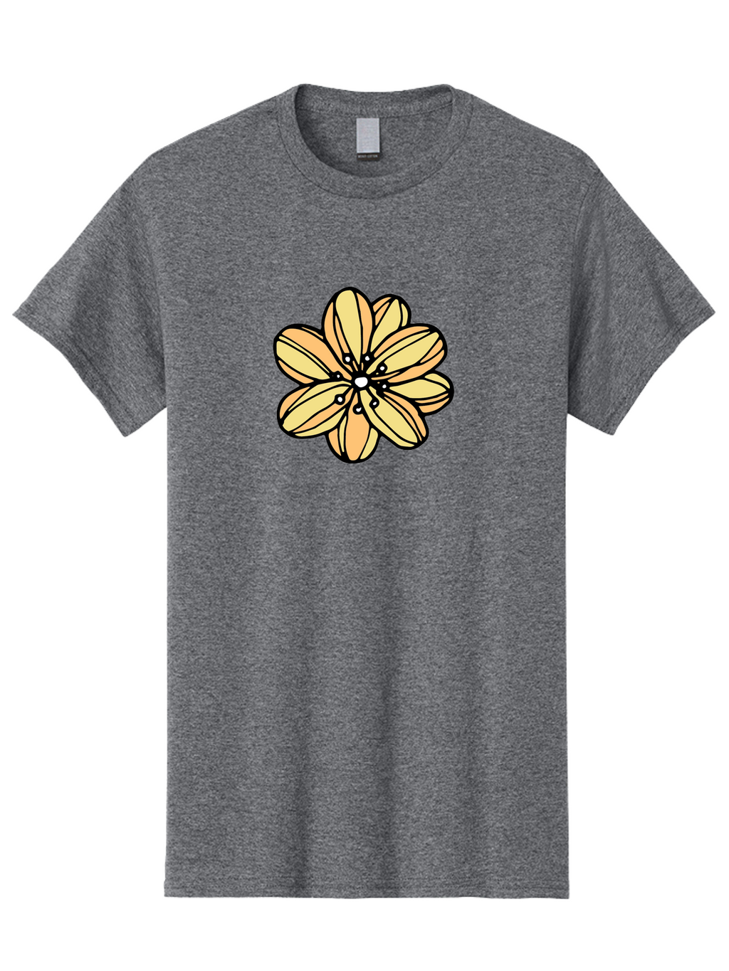 Yellow-Flower Men'S Graphic Tee, 100% Cotton, Comfortable Casual Summer Wear, Machine Washable, Cartoon Flower, Yellow Petals, Simple Design, Black Outline, Floral Illustration, Digital Art, Minimalist Style Aab182
