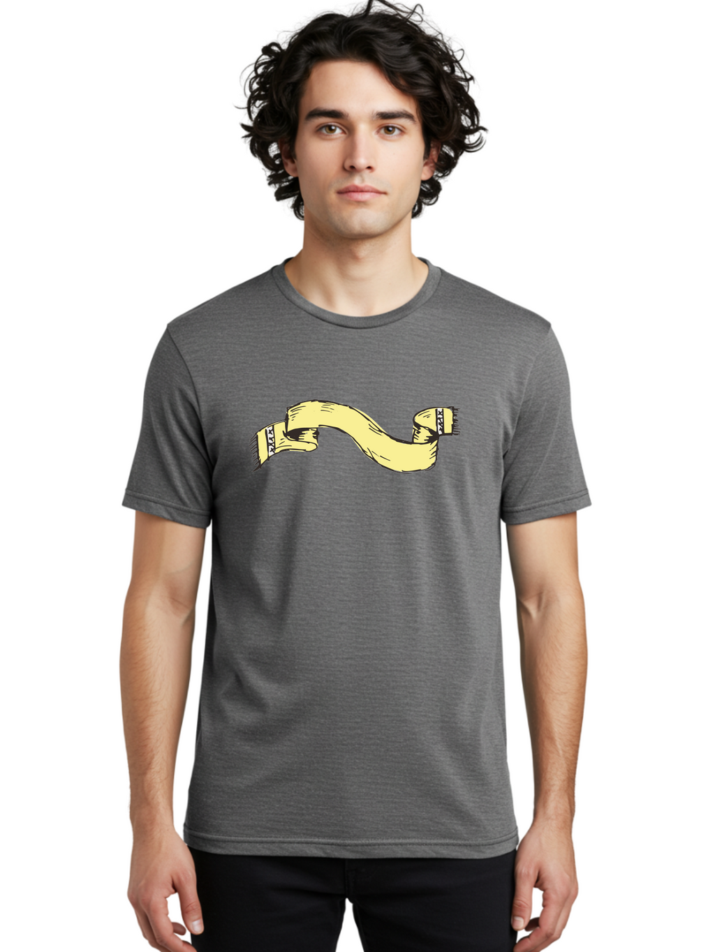 Yellow-Ribbon Men'S Graphic Tee, 100% Cotton, Comfortable Casual Summer Wear, Machine Washable, Parallax Banner, Ribbon Decoration, Vintage Design, Hand-Drawn Illustration, Scroll Element, Banner Template, Retro Style, Decorative Ribbon Aab184