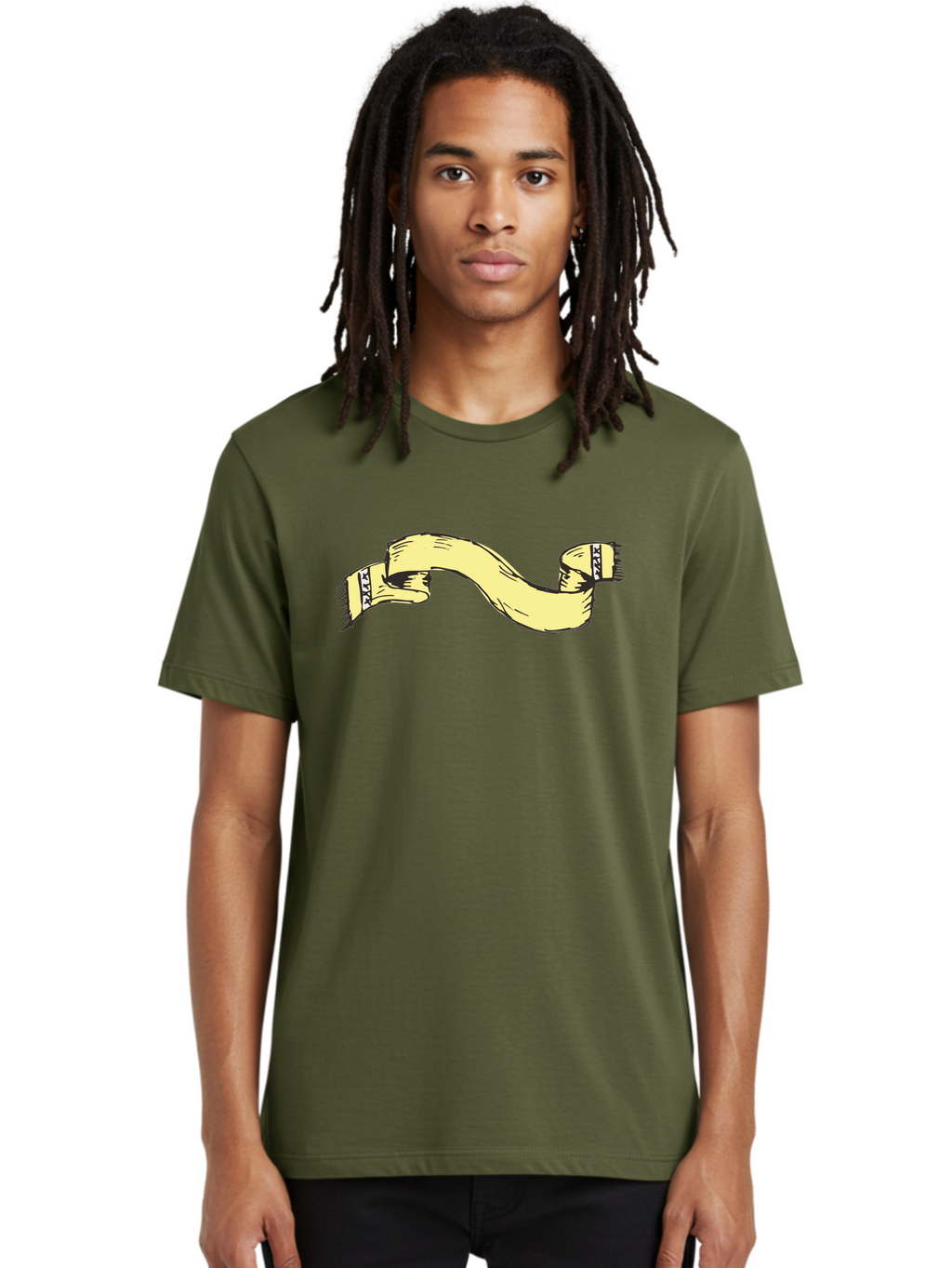 Yellow-Ribbon Men'S Graphic Tee, 100% Cotton, Comfortable Casual Summer Wear, Machine Washable, Parallax Banner, Ribbon Decoration, Vintage Design, Hand-Drawn Illustration, Scroll Element, Banner Template, Retro Style, Decorative Ribbon Aab184