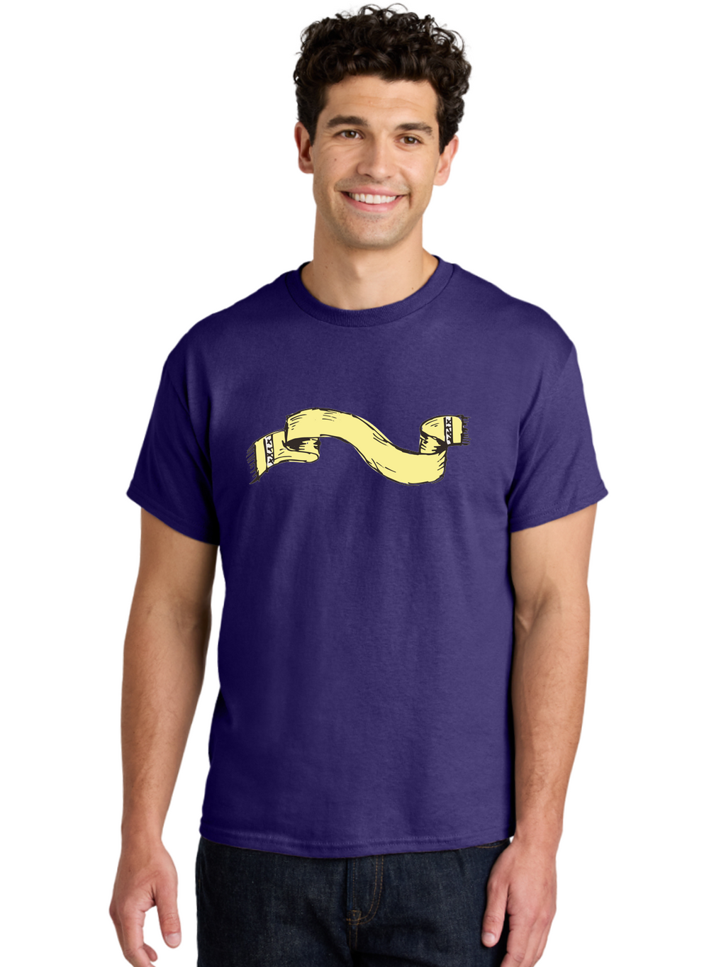 Yellow-Ribbon Men'S Graphic Tee, 100% Cotton, Comfortable Casual Summer Wear, Machine Washable, Parallax Banner, Ribbon Decoration, Vintage Design, Hand-Drawn Illustration, Scroll Element, Banner Template, Retro Style, Decorative Ribbon Aab184