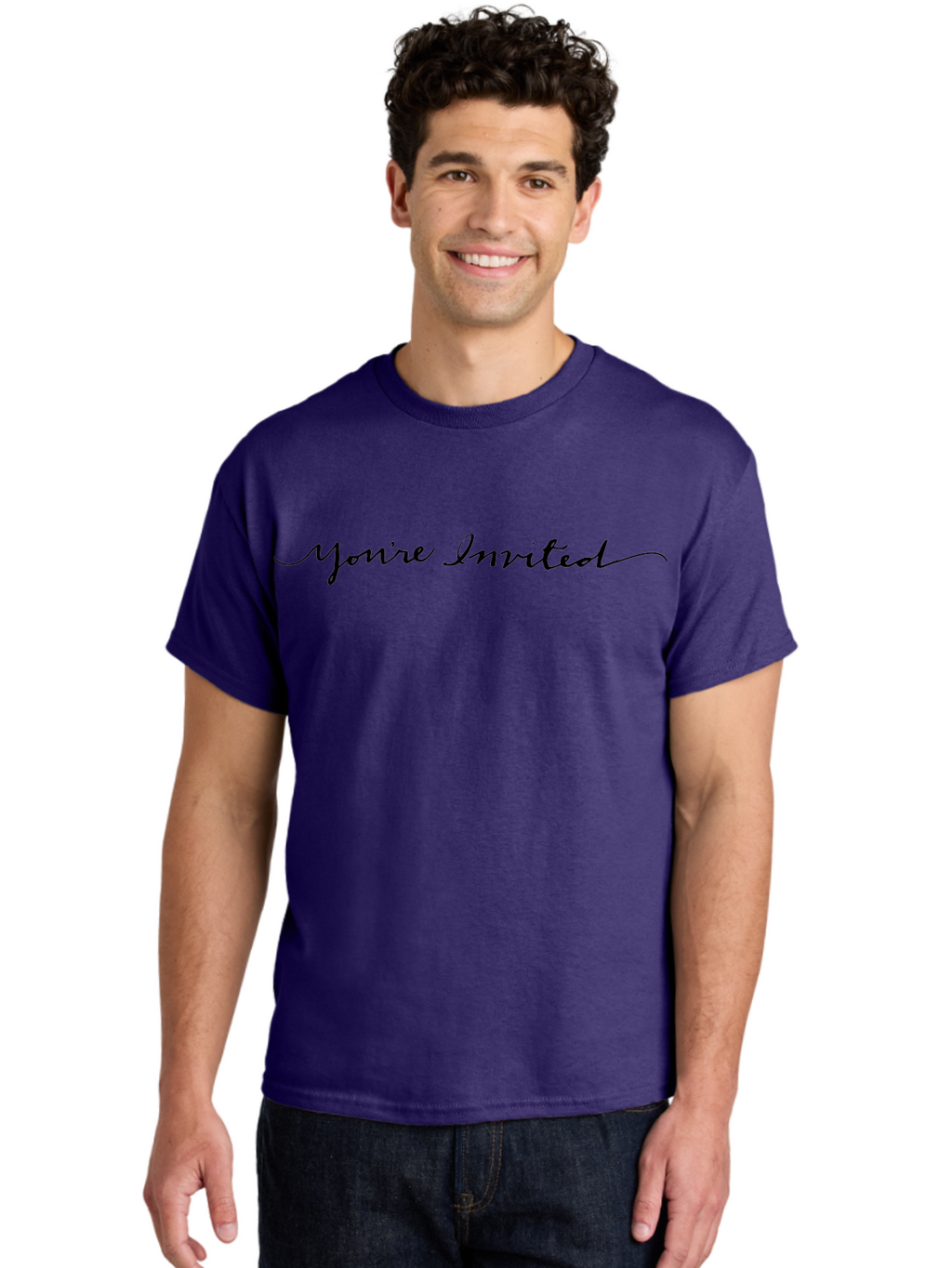 You-Re-Invited Men'S Graphic Tee, 100% Cotton, Comfortable Casual Summer Wear, Machine Washable, Party Invitation, Formal Event, Elegant Script, Black Text, Special Occasion, Invitation Card, Event Announcement, Formal Gathering, Aab189