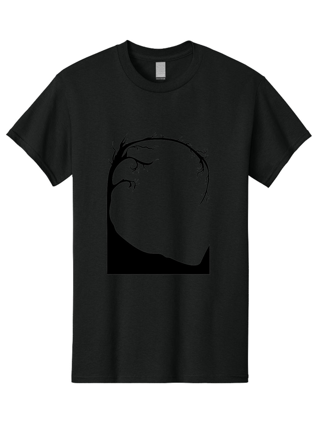 A-Tree-Silhouette Men'S Graphic Tee, 100% Cotton, Comfortable Casual Summer Wear, Machine Washable, Twisted Tree Branches, Bare Tree Silhouette, Abstract Tree Design, Minimalist Art, Black Tree On Green, Surreal Landscape, Eerie Atmosphere Aab190