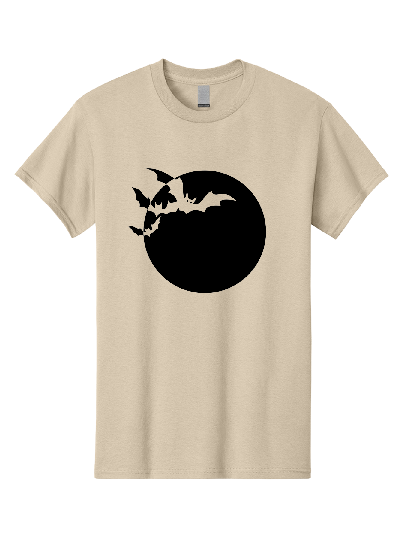 Bats-Flying-Around-Moon Men'S Graphic Tee, 100% Cotton, Comfortable Casual Summer Wear, Machine Washable, Black Bats, Flying Creatures, Dark Silhouettes, Spooky Atmosphere, Halloween Theme, Mystical Night, Winged Animals, Eerie Ambiance Aab195