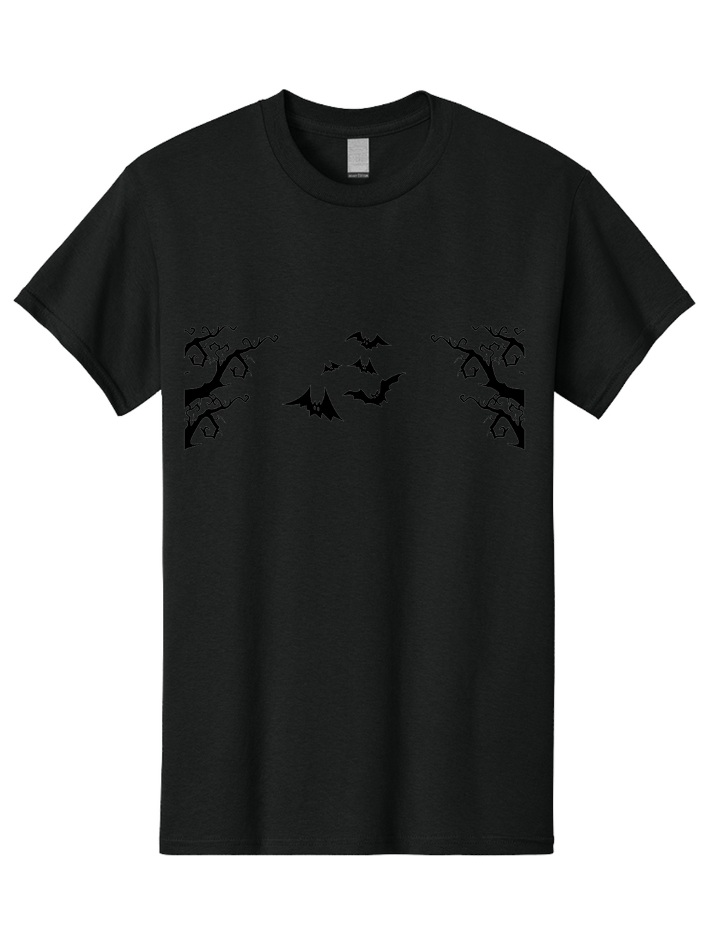 Bats-Flying-Between-Trees Men'S Graphic Tee, 100% Cotton, Comfortable Casual Summer Wear, Machine Washable, Halloween Bats, Flying Bats, Spooky Trees, Twisted Branches, Gothic Atmosphere, Dark Silhouettes, Haunted Woods, Flying Creatures Aab196