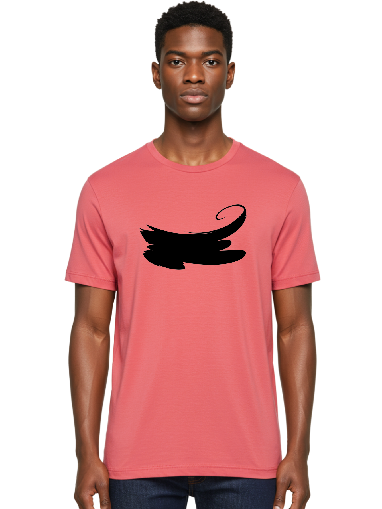 Bird-Silhouette Men'S Graphic Tee, 100% Cotton, Comfortable Casual Summer Wear, Machine Washable, Stylized Wing, Abstract Design, Minimalist Art, Black Silhouette, Freedom Symbol, Elegance, Simple Graphics, Symbolic Representation Aab200