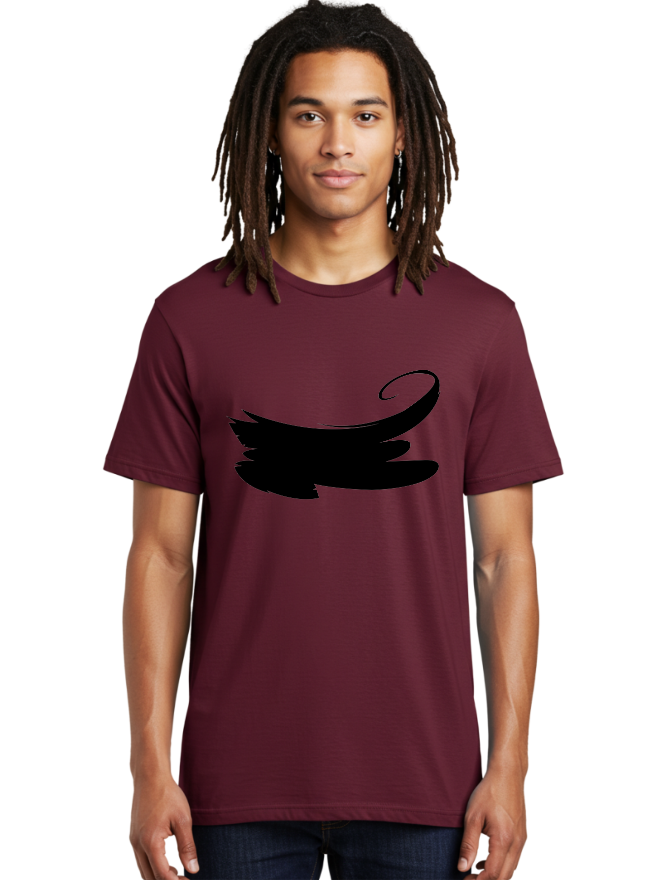 Bird-Silhouette Men'S Graphic Tee, 100% Cotton, Comfortable Casual Summer Wear, Machine Washable, Stylized Wing, Abstract Design, Minimalist Art, Black Silhouette, Freedom Symbol, Elegance, Simple Graphics, Symbolic Representation Aab200