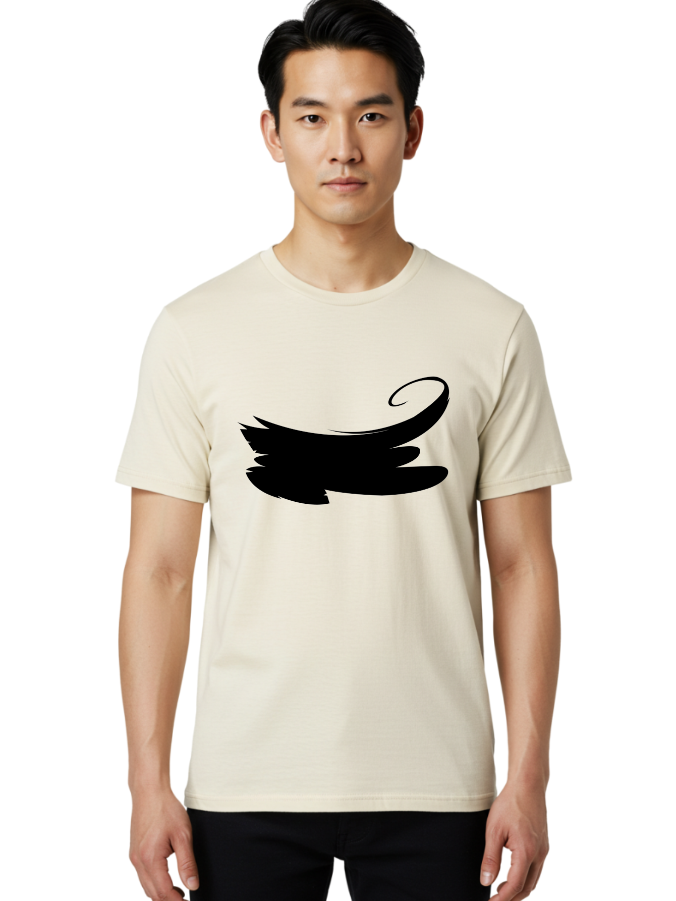 Bird-Silhouette Men'S Graphic Tee, 100% Cotton, Comfortable Casual Summer Wear, Machine Washable, Stylized Wing, Abstract Design, Minimalist Art, Black Silhouette, Freedom Symbol, Elegance, Simple Graphics, Symbolic Representation Aab200
