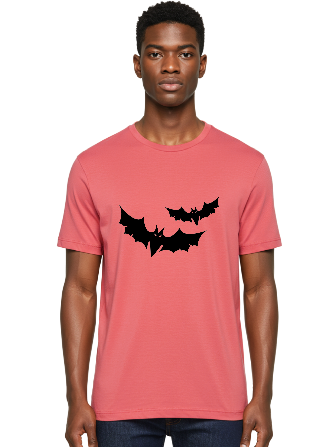 Black-Bats Men'S Graphic Tee, 100% Cotton, Comfortable Casual Summer Wear, Machine Washable, Halloween Bats, Black Bats, Bat Silhouettes, Spooky Decor, Halloween Decorations, Flying Bats, Halloween Theme Aab201