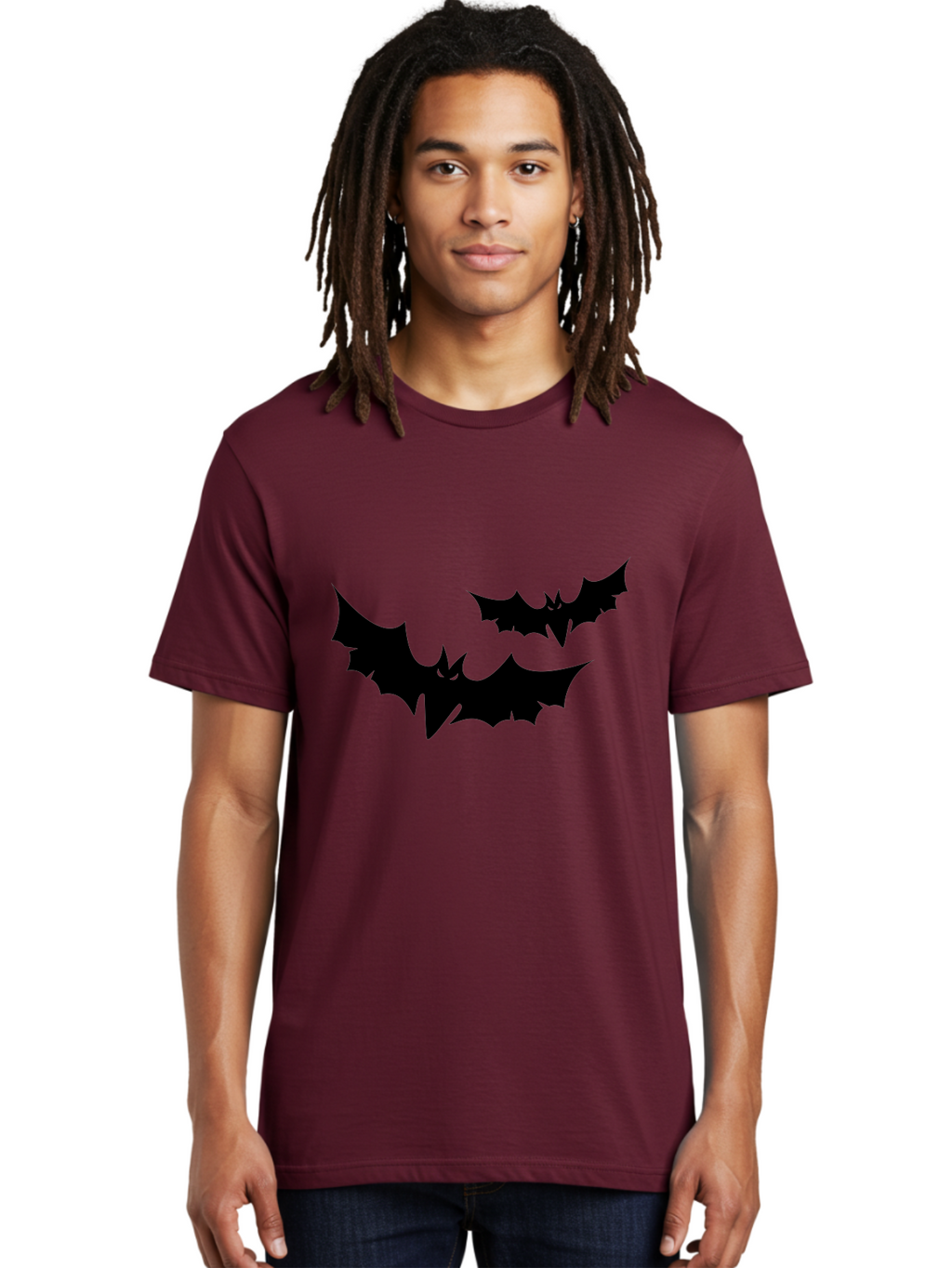 Black-Bats Men'S Graphic Tee, 100% Cotton, Comfortable Casual Summer Wear, Machine Washable, Halloween Bats, Black Bats, Bat Silhouettes, Spooky Decor, Halloween Decorations, Flying Bats, Halloween Theme Aab201