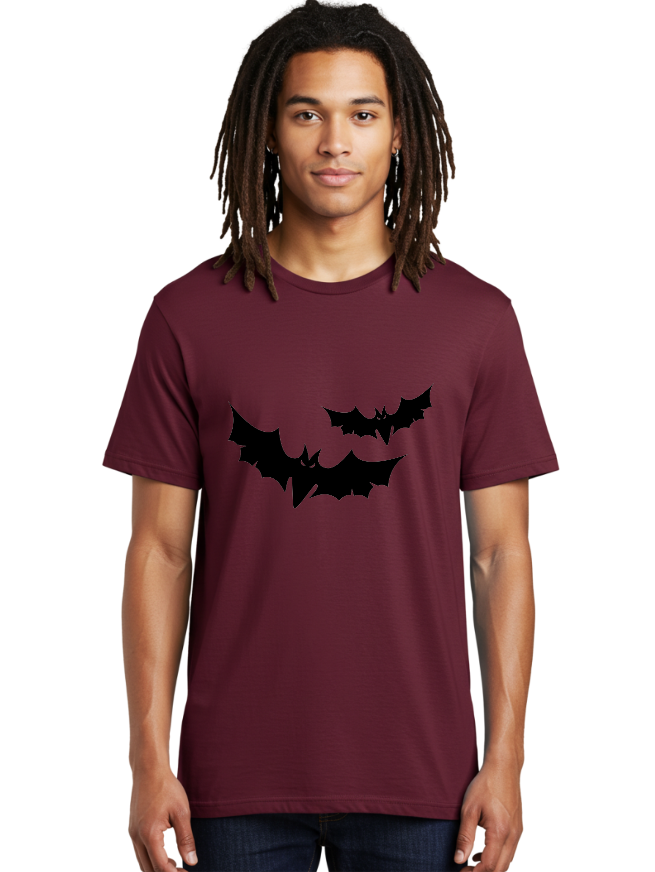 Black-Bats Men'S Graphic Tee, 100% Cotton, Comfortable Casual Summer Wear, Machine Washable, Halloween Bats, Black Bats, Bat Silhouettes, Spooky Decor, Halloween Decorations, Flying Bats, Halloween Theme Aab201