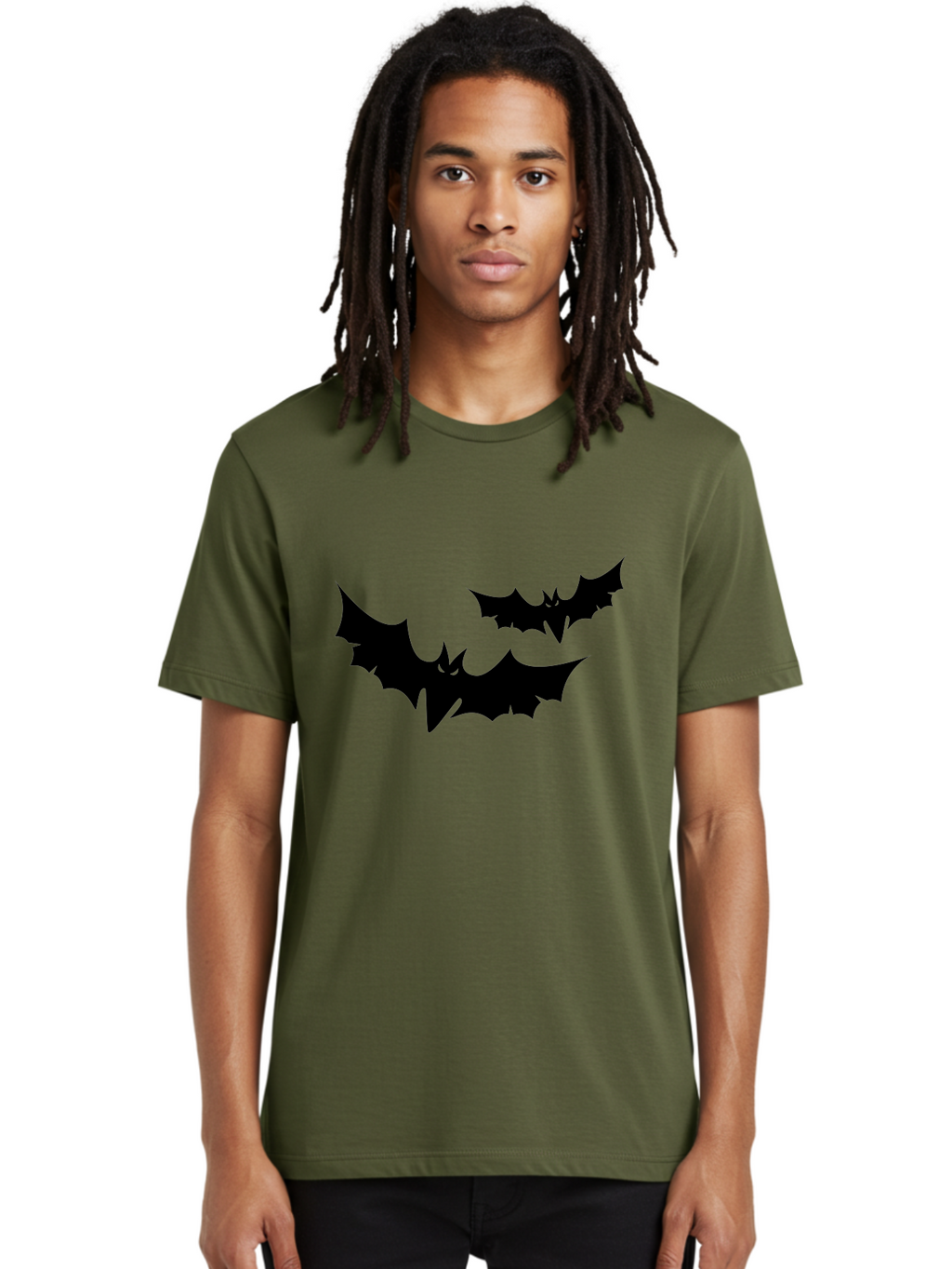 Black-Bats Men'S Graphic Tee, 100% Cotton, Comfortable Casual Summer Wear, Machine Washable, Halloween Bats, Black Bats, Bat Silhouettes, Spooky Decor, Halloween Decorations, Flying Bats, Halloween Theme Aab201