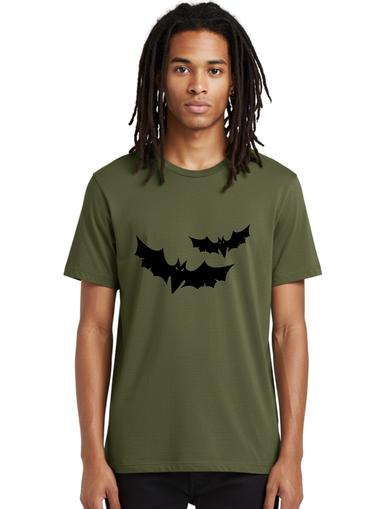 Black-Bats Men'S Graphic Tee, 100% Cotton, Comfortable Casual Summer Wear, Machine Washable, Halloween Bats, Black Bats, Bat Silhouettes, Spooky Decor, Halloween Decorations, Flying Bats, Halloween Theme Aab201