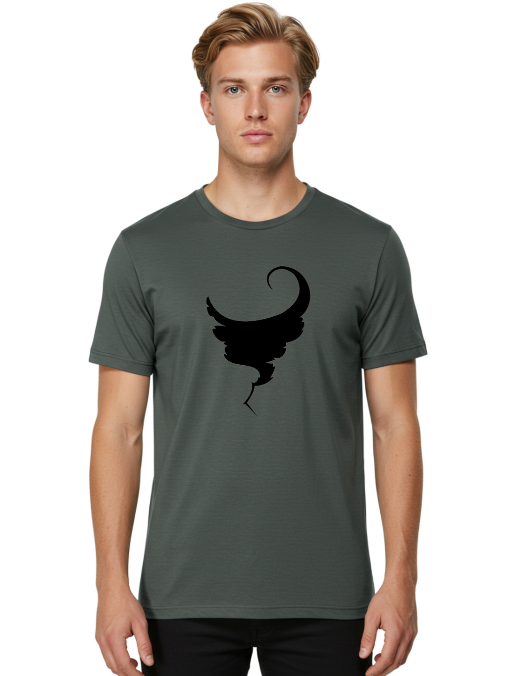Black-Feather-Silhouette Men'S Graphic Tee, 100% Cotton, Comfortable Casual Summer Wear, Machine Washable, Feather Icon, Black Silhouette, Majestic Wing, Elegant Design, Symbolic Imagery, Minimalist Art, Stylized Feather, Modern Graphic Aab206