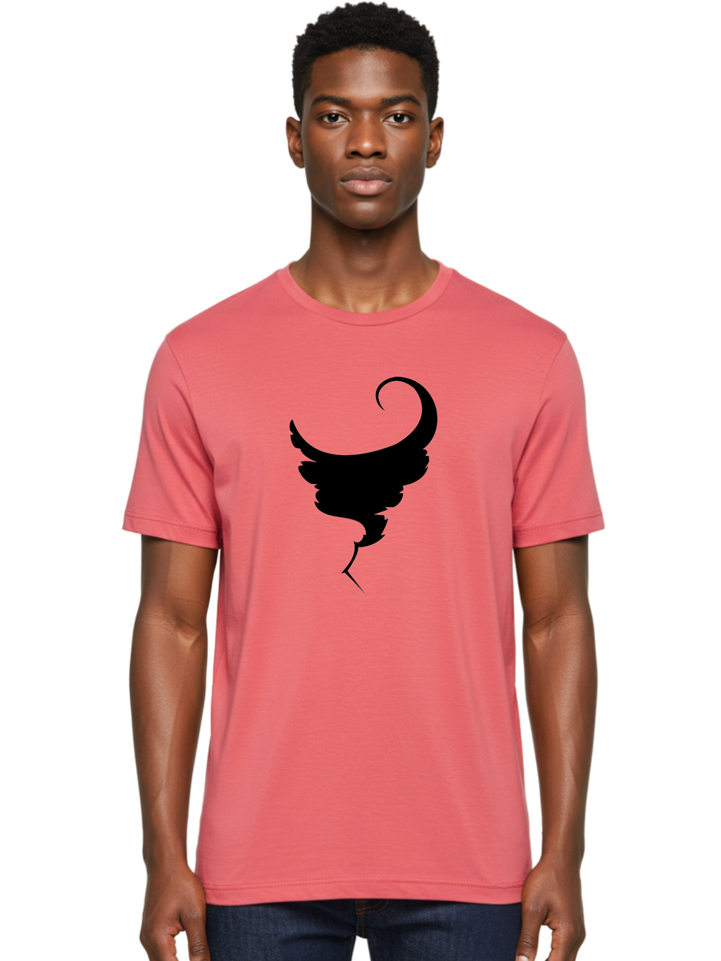 Black-Feather-Silhouette Men'S Graphic Tee, 100% Cotton, Comfortable Casual Summer Wear, Machine Washable, Feather Icon, Black Silhouette, Majestic Wing, Elegant Design, Symbolic Imagery, Minimalist Art, Stylized Feather, Modern Graphic Aab206