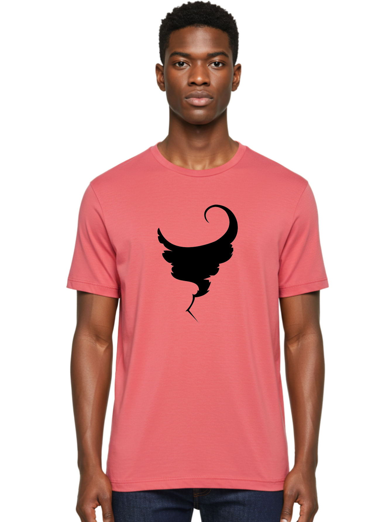 Black-Feather-Silhouette Men'S Graphic Tee, 100% Cotton, Comfortable Casual Summer Wear, Machine Washable, Feather Icon, Black Silhouette, Majestic Wing, Elegant Design, Symbolic Imagery, Minimalist Art, Stylized Feather, Modern Graphic Aab206