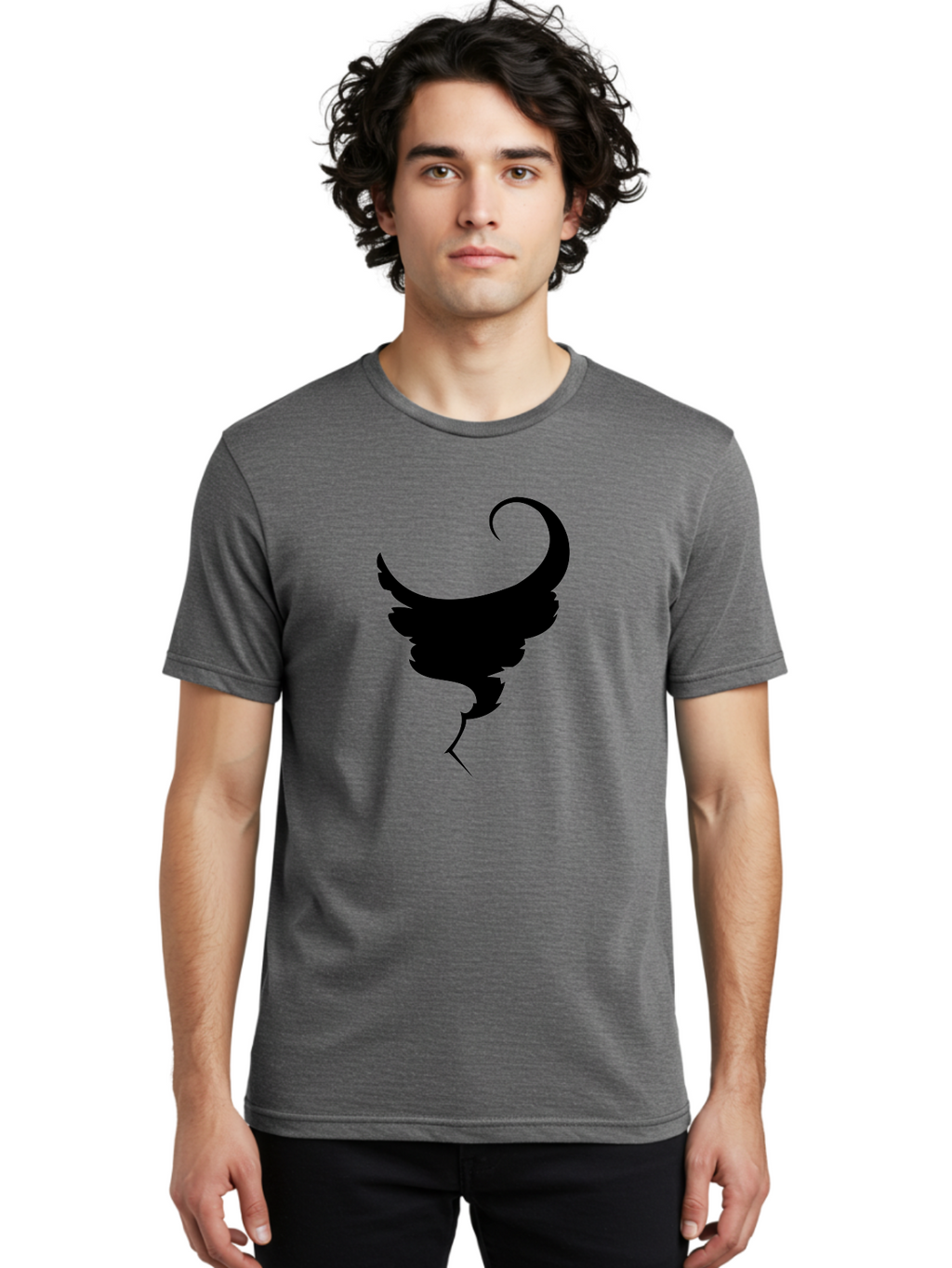 Black-Feather-Silhouette Men'S Graphic Tee, 100% Cotton, Comfortable Casual Summer Wear, Machine Washable, Feather Icon, Black Silhouette, Majestic Wing, Elegant Design, Symbolic Imagery, Minimalist Art, Stylized Feather, Modern Graphic Aab206