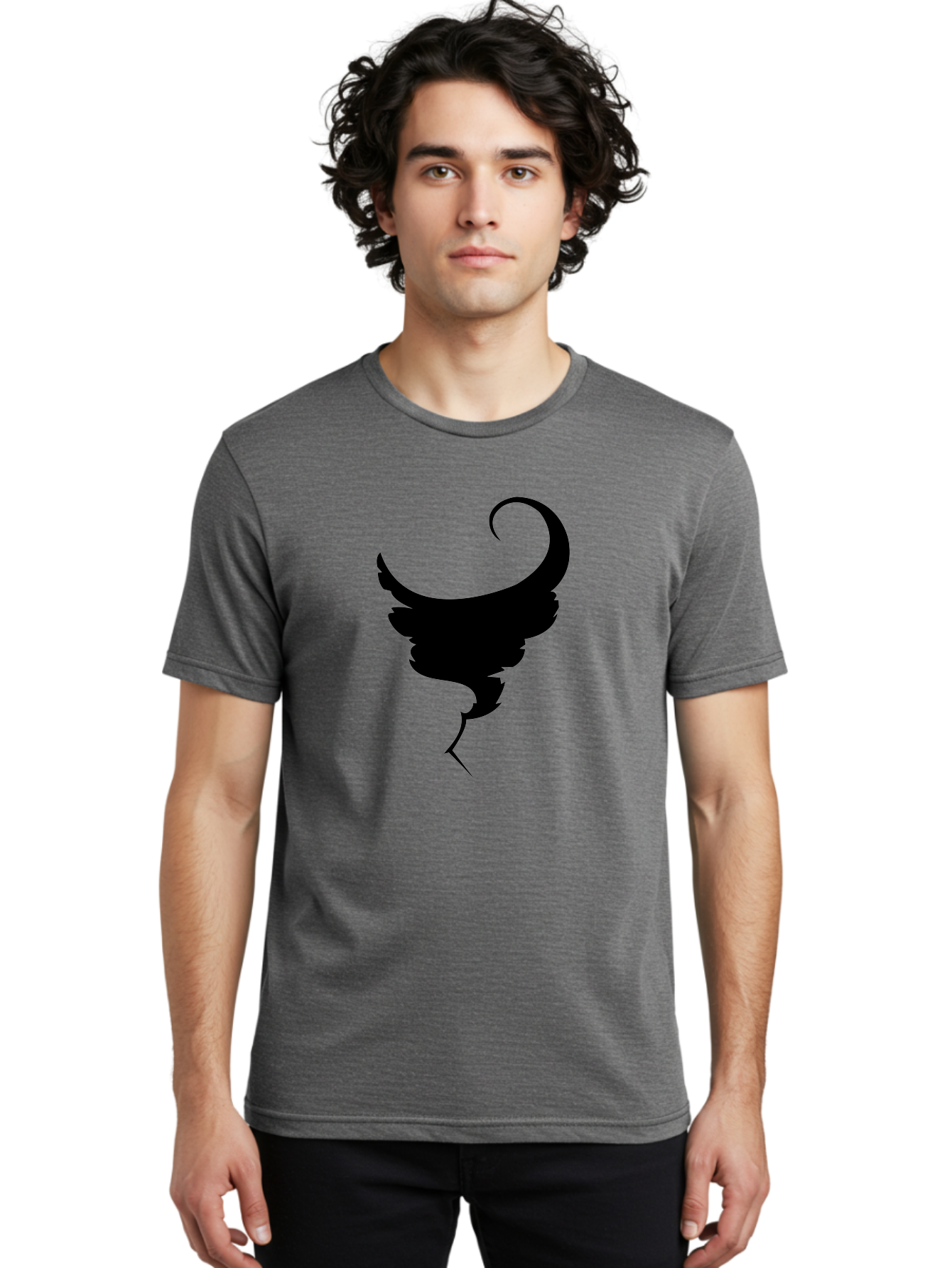 Black-Feather-Silhouette Men'S Graphic Tee, 100% Cotton, Comfortable Casual Summer Wear, Machine Washable, Feather Icon, Black Silhouette, Majestic Wing, Elegant Design, Symbolic Imagery, Minimalist Art, Stylized Feather, Modern Graphic Aab206
