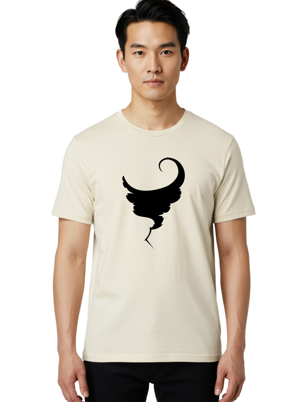 Black-Feather-Silhouette Men'S Graphic Tee, 100% Cotton, Comfortable Casual Summer Wear, Machine Washable, Feather Icon, Black Silhouette, Majestic Wing, Elegant Design, Symbolic Imagery, Minimalist Art, Stylized Feather, Modern Graphic Aab206