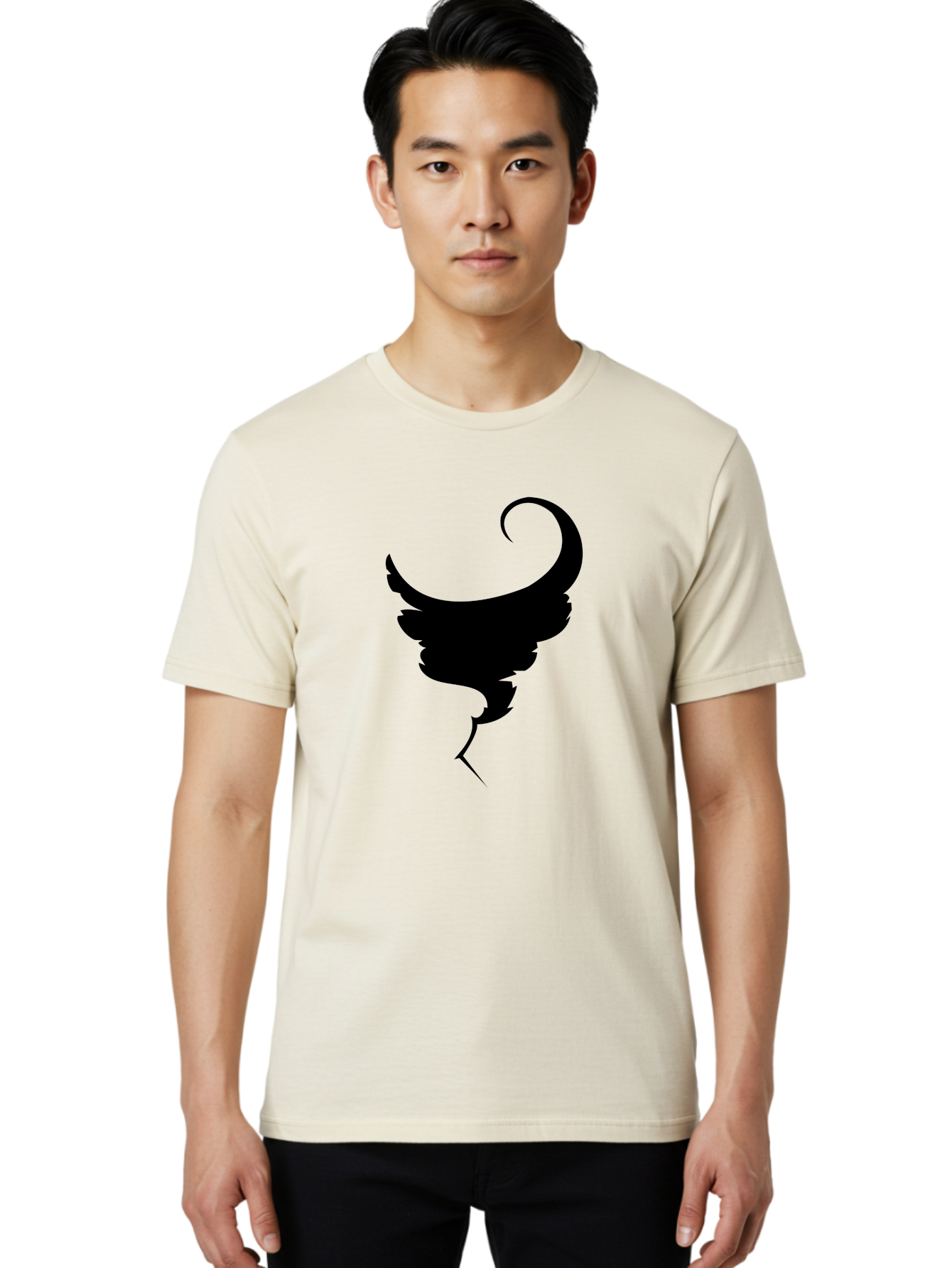 Black-Feather-Silhouette Men'S Graphic Tee, 100% Cotton, Comfortable Casual Summer Wear, Machine Washable, Feather Icon, Black Silhouette, Majestic Wing, Elegant Design, Symbolic Imagery, Minimalist Art, Stylized Feather, Modern Graphic Aab206