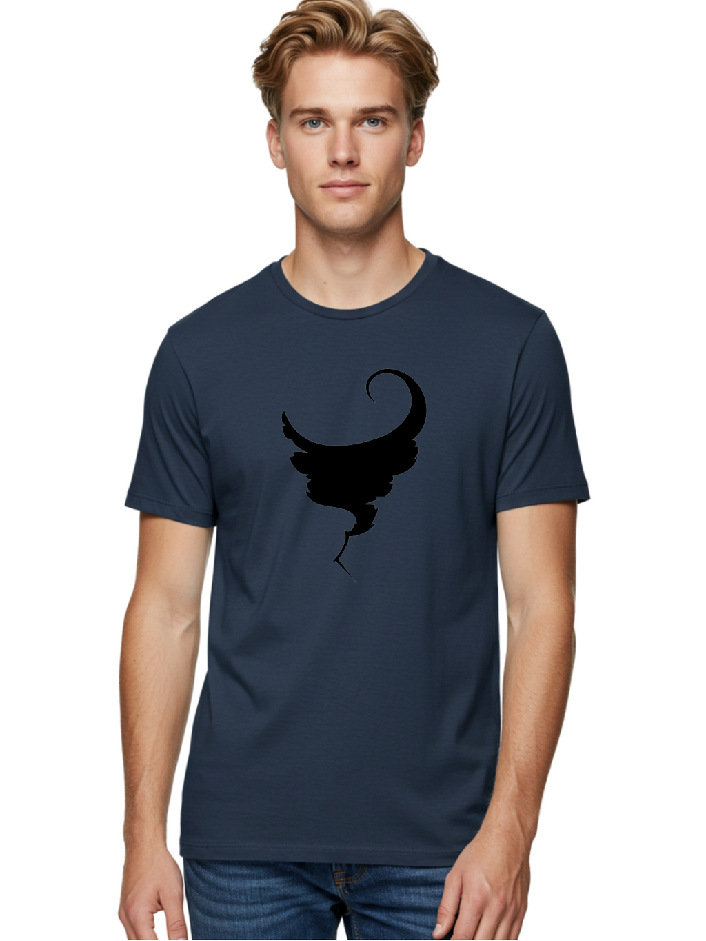 Black-Feather-Silhouette Men'S Graphic Tee, 100% Cotton, Comfortable Casual Summer Wear, Machine Washable, Feather Icon, Black Silhouette, Majestic Wing, Elegant Design, Symbolic Imagery, Minimalist Art, Stylized Feather, Modern Graphic Aab206