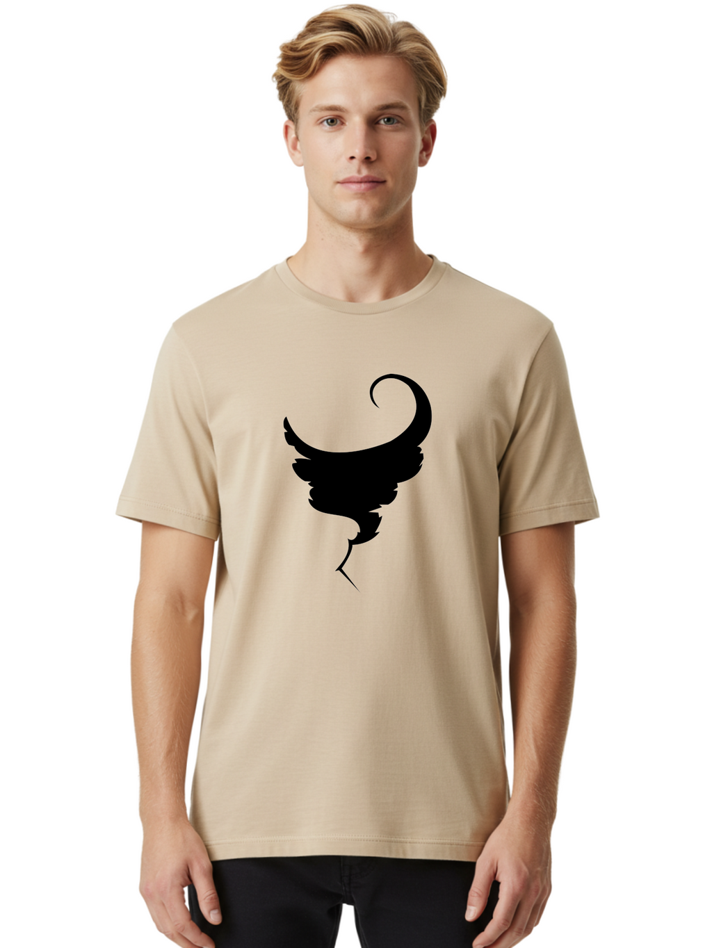 Black-Feather-Silhouette Men'S Graphic Tee, 100% Cotton, Comfortable Casual Summer Wear, Machine Washable, Feather Icon, Black Silhouette, Majestic Wing, Elegant Design, Symbolic Imagery, Minimalist Art, Stylized Feather, Modern Graphic Aab206