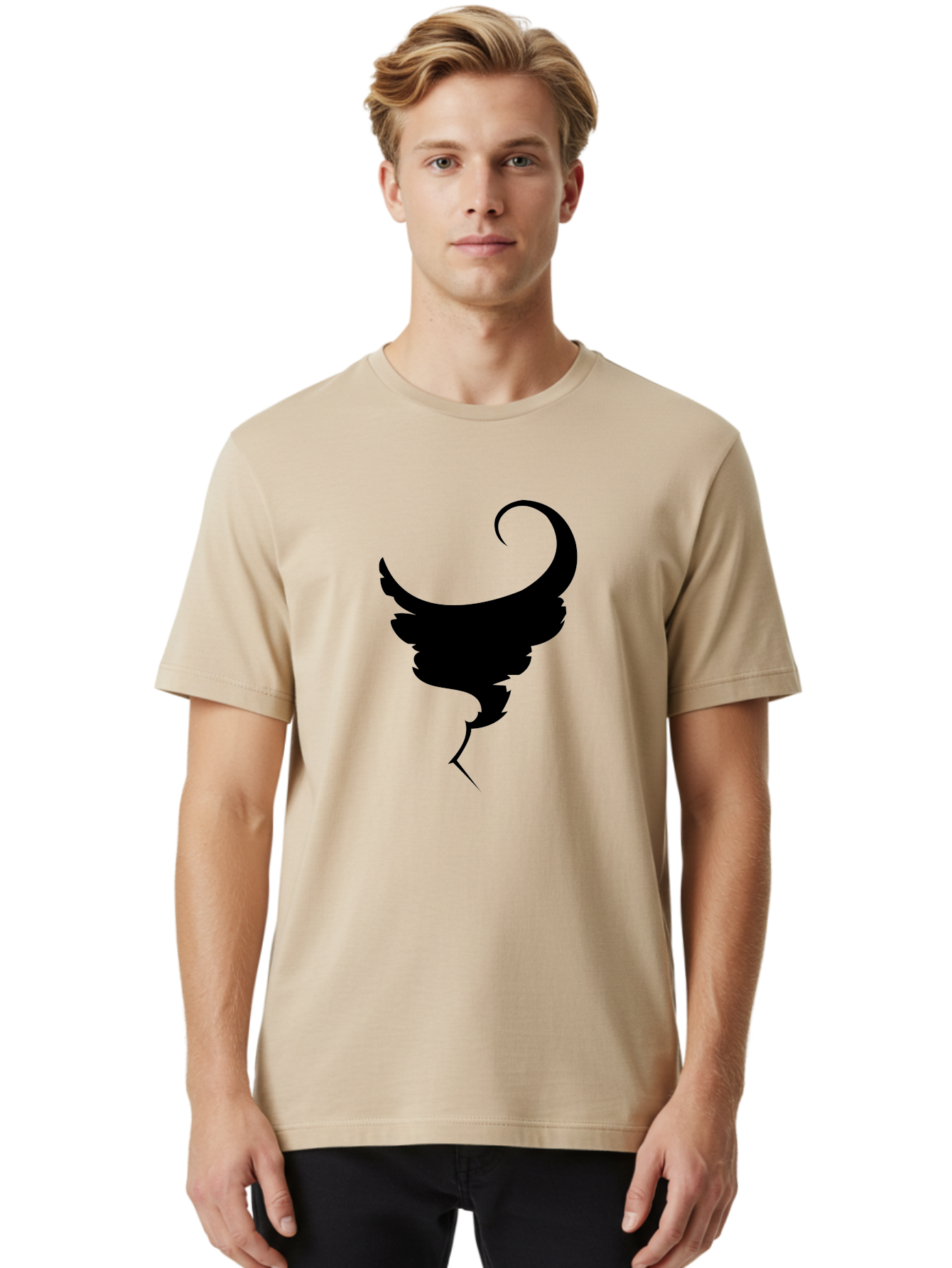 Black-Feather-Silhouette Men'S Graphic Tee, 100% Cotton, Comfortable Casual Summer Wear, Machine Washable, Feather Icon, Black Silhouette, Majestic Wing, Elegant Design, Symbolic Imagery, Minimalist Art, Stylized Feather, Modern Graphic Aab206