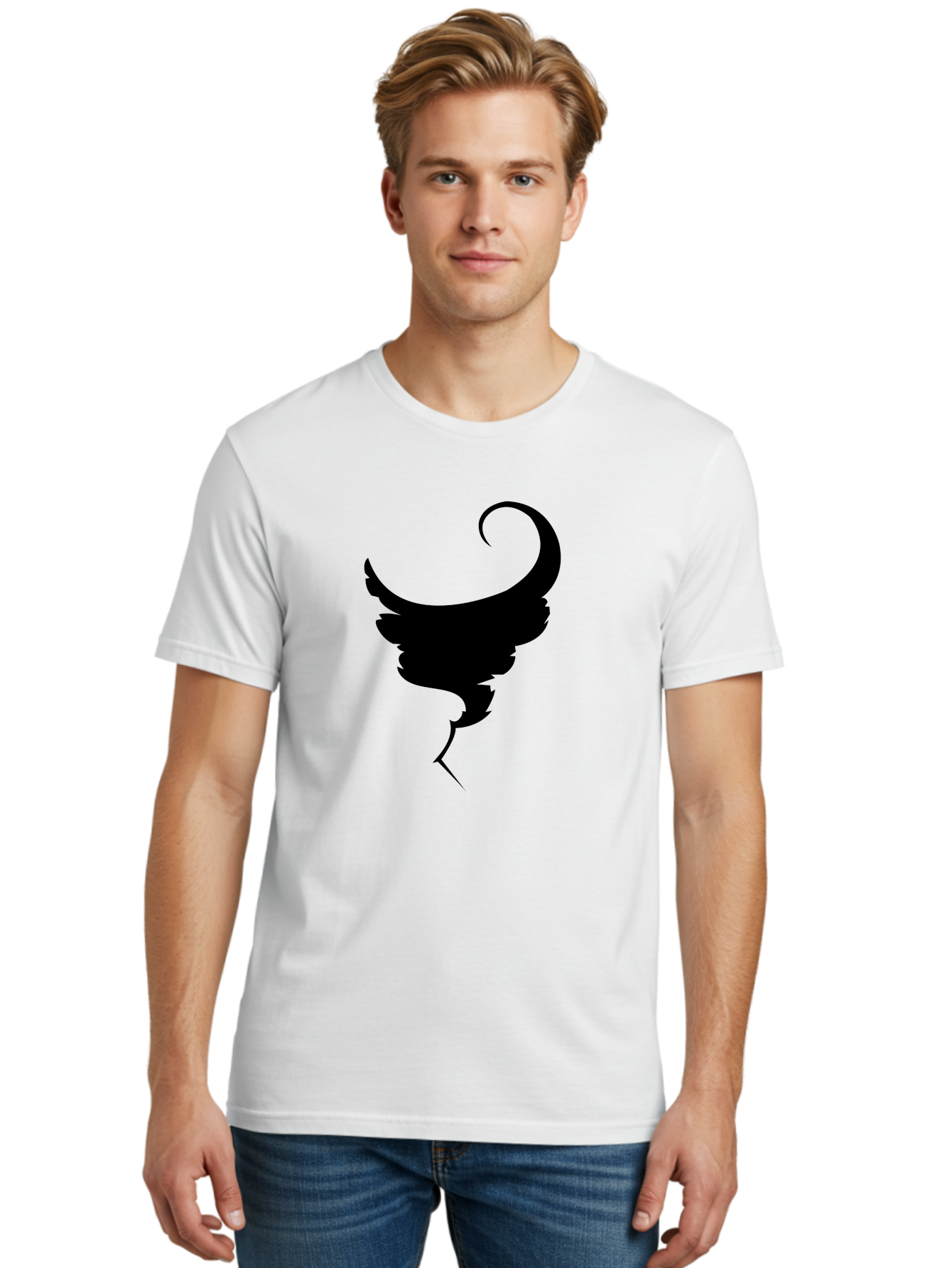 Black-Feather-Silhouette Men'S Graphic Tee, 100% Cotton, Comfortable Casual Summer Wear, Machine Washable, Feather Icon, Black Silhouette, Majestic Wing, Elegant Design, Symbolic Imagery, Minimalist Art, Stylized Feather, Modern Graphic Aab206