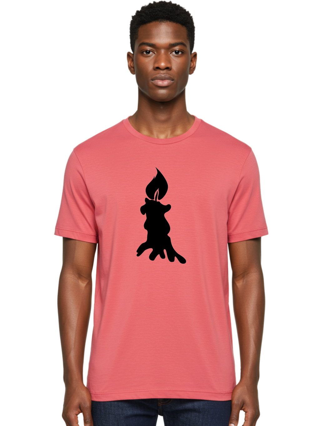 Candle-Silhouette Men'S Graphic Tee, 100% Cotton, Comfortable Casual Summer Wear, Machine Washable, Candle Silhouette, Wax Drips, Flame Icon, Minimalist Design, Simple Graphics, Candlelight Ambiance, Soothing Atmosphere, Warm Glow Aab207