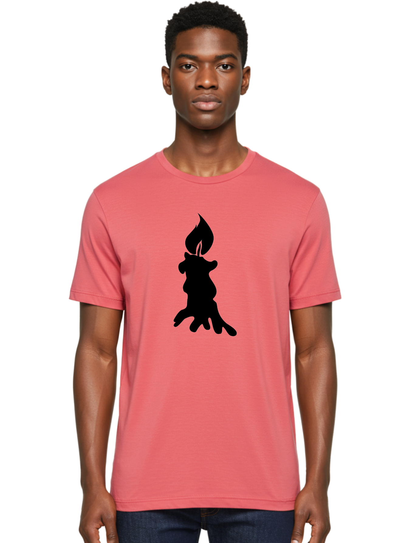 Candle-Silhouette Men'S Graphic Tee, 100% Cotton, Comfortable Casual Summer Wear, Machine Washable, Candle Silhouette, Wax Drips, Flame Icon, Minimalist Design, Simple Graphics, Candlelight Ambiance, Soothing Atmosphere, Warm Glow Aab207
