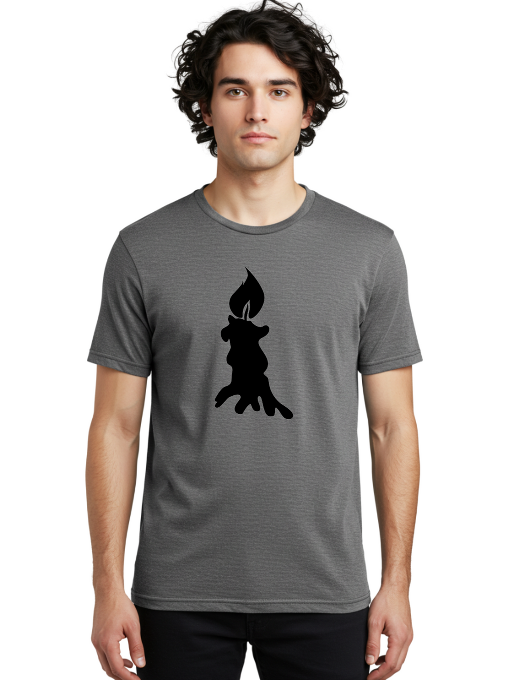 Candle-Silhouette Men'S Graphic Tee, 100% Cotton, Comfortable Casual Summer Wear, Machine Washable, Candle Silhouette, Wax Drips, Flame Icon, Minimalist Design, Simple Graphics, Candlelight Ambiance, Soothing Atmosphere, Warm Glow Aab207
