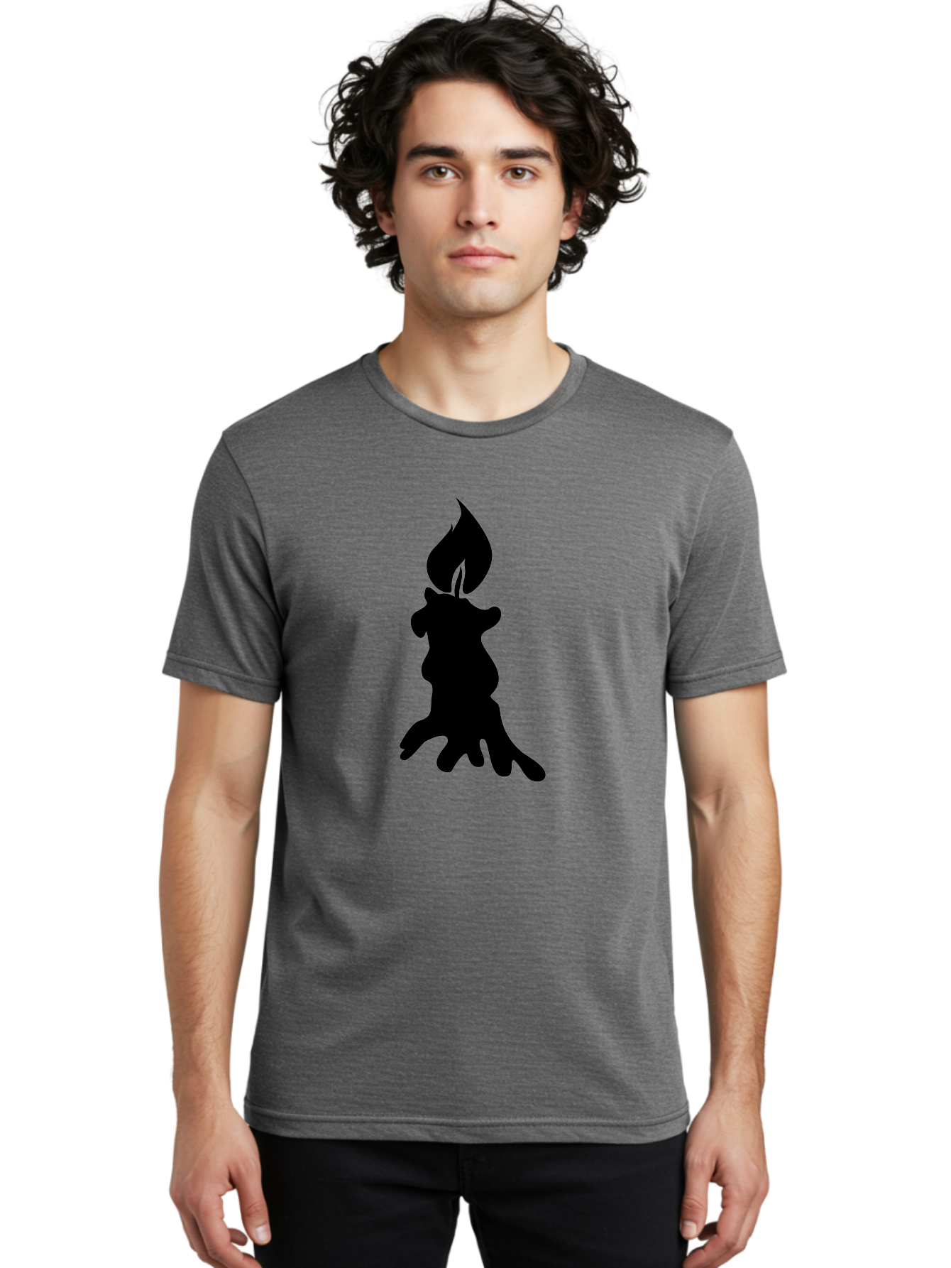Candle-Silhouette Men'S Graphic Tee, 100% Cotton, Comfortable Casual Summer Wear, Machine Washable, Candle Silhouette, Wax Drips, Flame Icon, Minimalist Design, Simple Graphics, Candlelight Ambiance, Soothing Atmosphere, Warm Glow Aab207