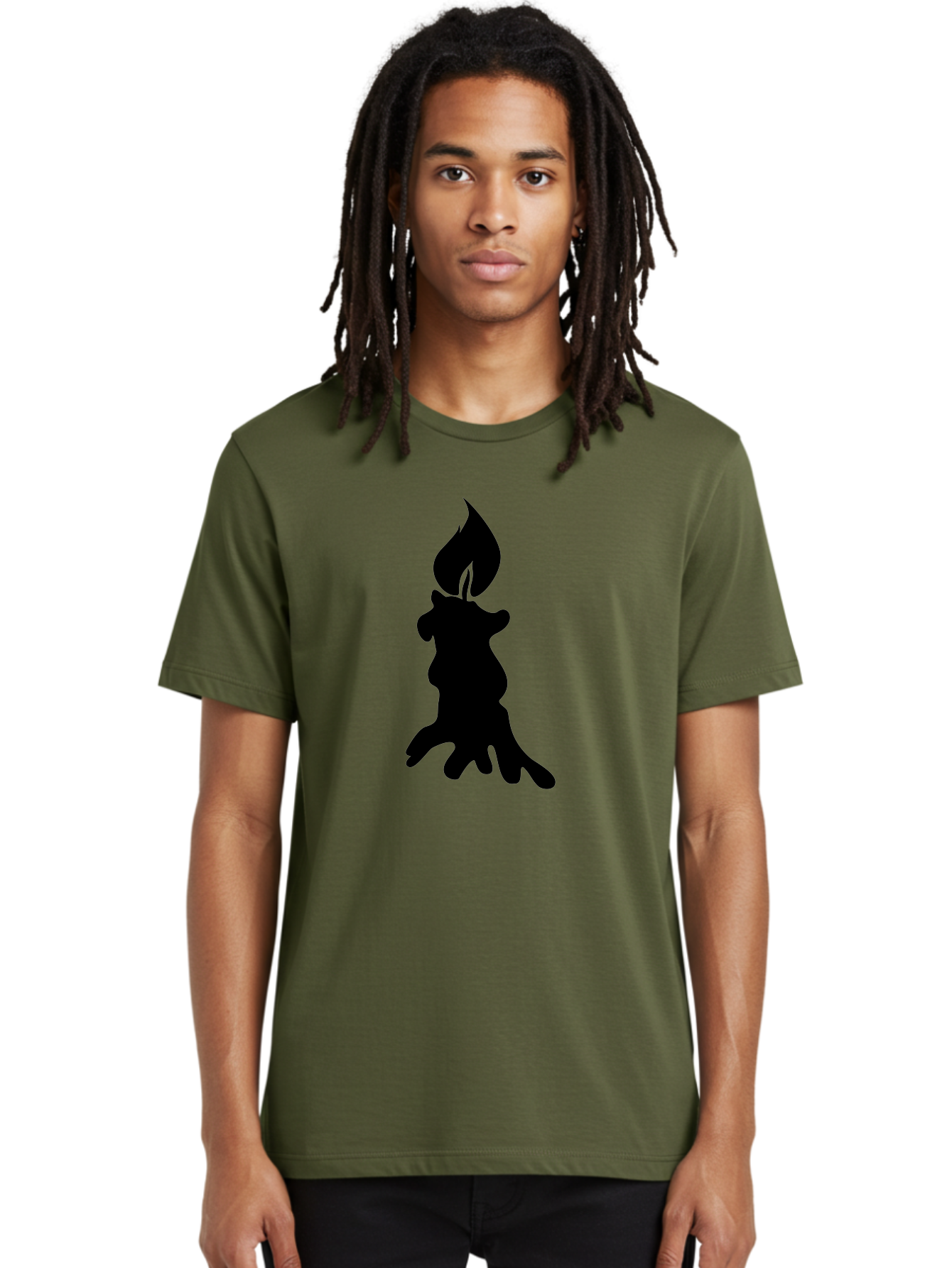 Candle-Silhouette Men'S Graphic Tee, 100% Cotton, Comfortable Casual Summer Wear, Machine Washable, Candle Silhouette, Wax Drips, Flame Icon, Minimalist Design, Simple Graphics, Candlelight Ambiance, Soothing Atmosphere, Warm Glow Aab207
