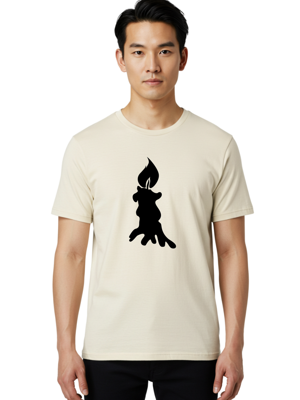Candle-Silhouette Men'S Graphic Tee, 100% Cotton, Comfortable Casual Summer Wear, Machine Washable, Candle Silhouette, Wax Drips, Flame Icon, Minimalist Design, Simple Graphics, Candlelight Ambiance, Soothing Atmosphere, Warm Glow Aab207