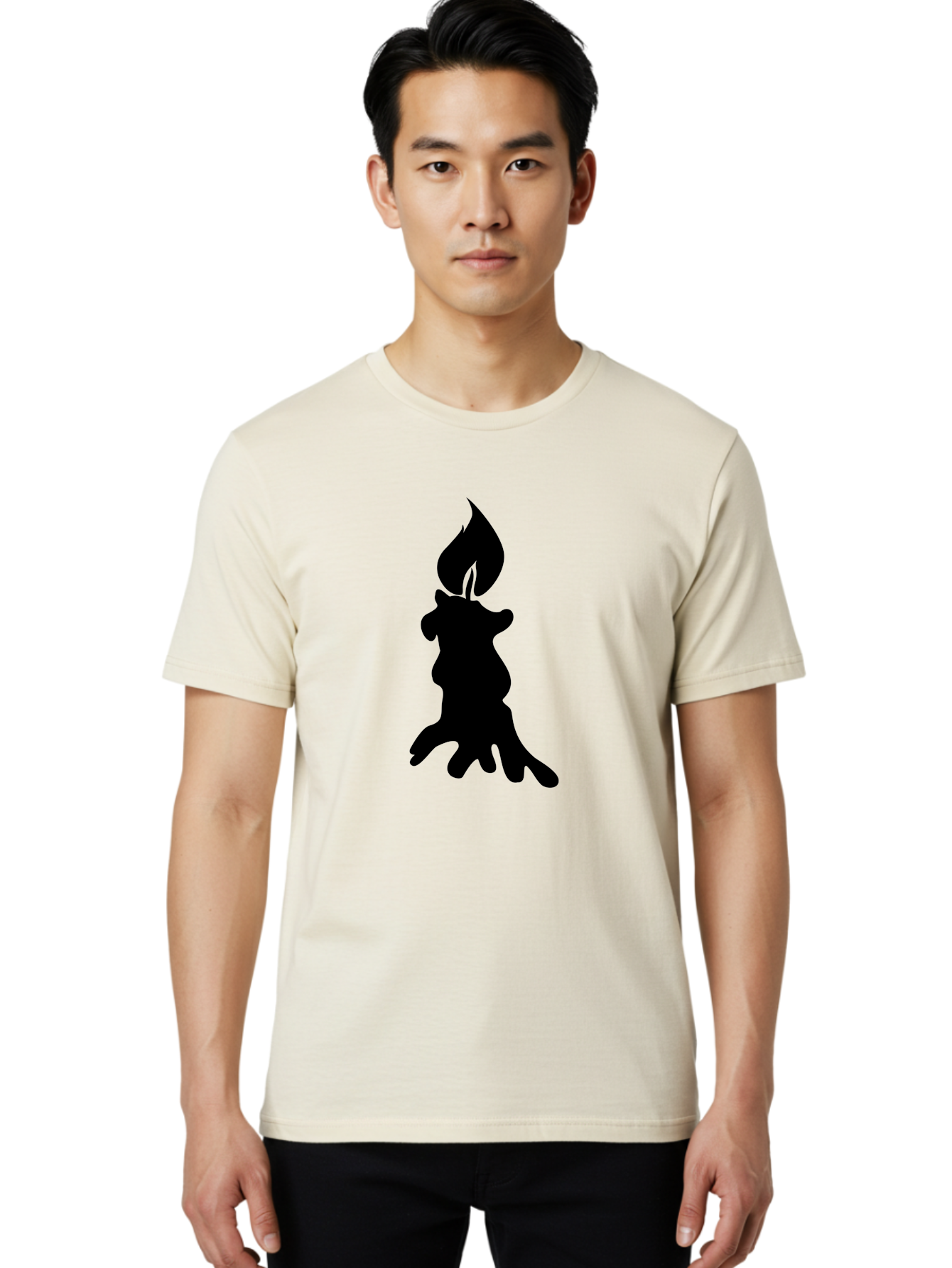 Candle-Silhouette Men'S Graphic Tee, 100% Cotton, Comfortable Casual Summer Wear, Machine Washable, Candle Silhouette, Wax Drips, Flame Icon, Minimalist Design, Simple Graphics, Candlelight Ambiance, Soothing Atmosphere, Warm Glow Aab207