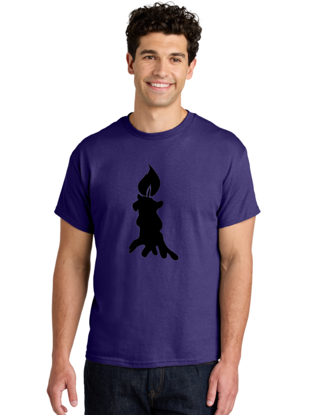 Candle-Silhouette Men'S Graphic Tee, 100% Cotton, Comfortable Casual Summer Wear, Machine Washable, Candle Silhouette, Wax Drips, Flame Icon, Minimalist Design, Simple Graphics, Candlelight Ambiance, Soothing Atmosphere, Warm Glow Aab207