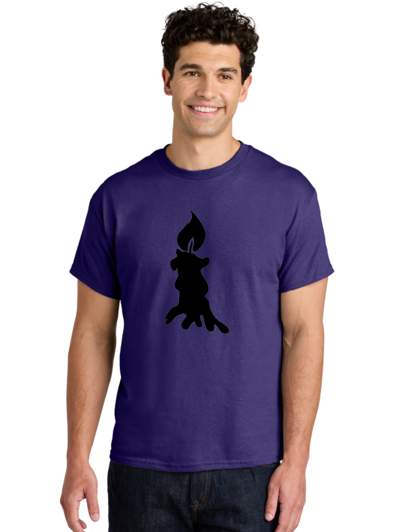 Candle-Silhouette Men'S Graphic Tee, 100% Cotton, Comfortable Casual Summer Wear, Machine Washable, Candle Silhouette, Wax Drips, Flame Icon, Minimalist Design, Simple Graphics, Candlelight Ambiance, Soothing Atmosphere, Warm Glow Aab207
