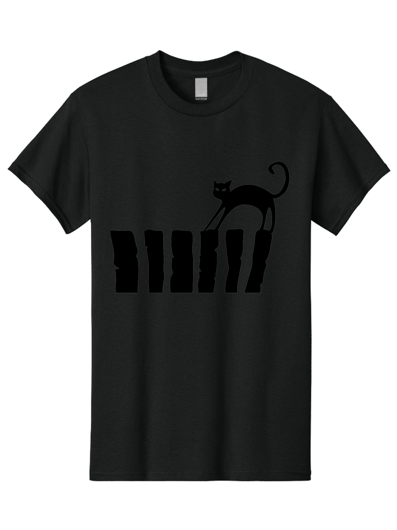 Cat-On-Fence Men'S Graphic Tee, 100% Cotton, Comfortable Casual Summer Wear, Machine Washable, Black Cat Silhouette, Feline Graphics, Cat On Fence, Whimsical Design, Minimalist Art, Cat Illustration, Modern Cat Graphic Aab208