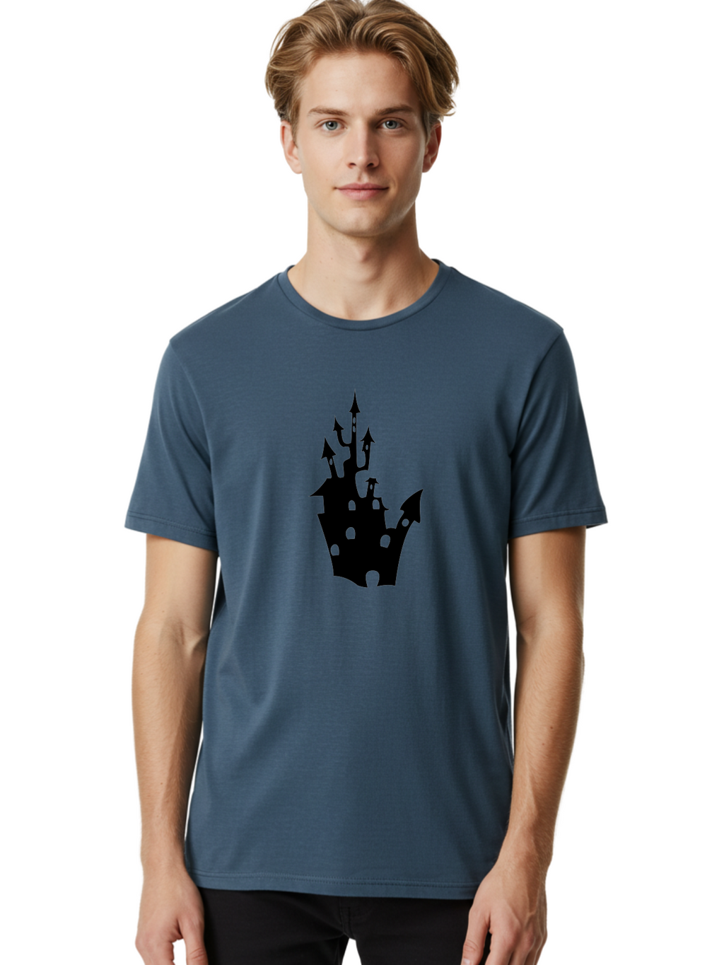 Crown-Castle Men'S Graphic Tee, 100% Cotton, Comfortable Casual Summer Wear, Machine Washable, Crown Shaped Castle, Medieval Architecture, Fantasy Design, Regal Crown, Mysterious Silhouette, Eerie Atmosphere, Dark Fantasy, Gothic Style Aab211