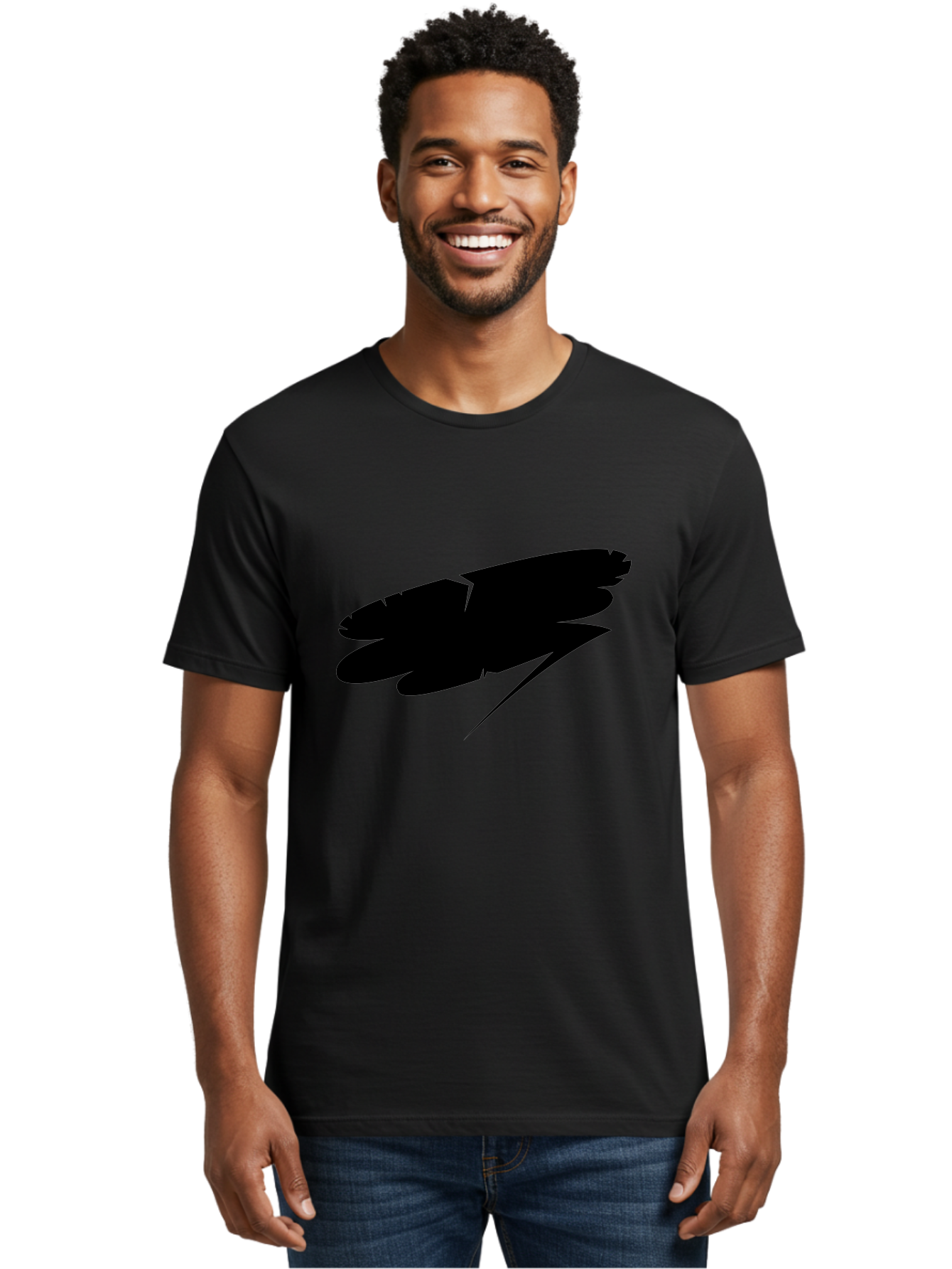 Feather-Silhouette Men'S Graphic Tee, 100% Cotton, Comfortable Casual Summer Wear, Machine Washable, Feather Silhouette, Black Feather, Minimalist Design, Simple Graphics, Bold Shapes, Graphic Elements, Abstract Art Aab214