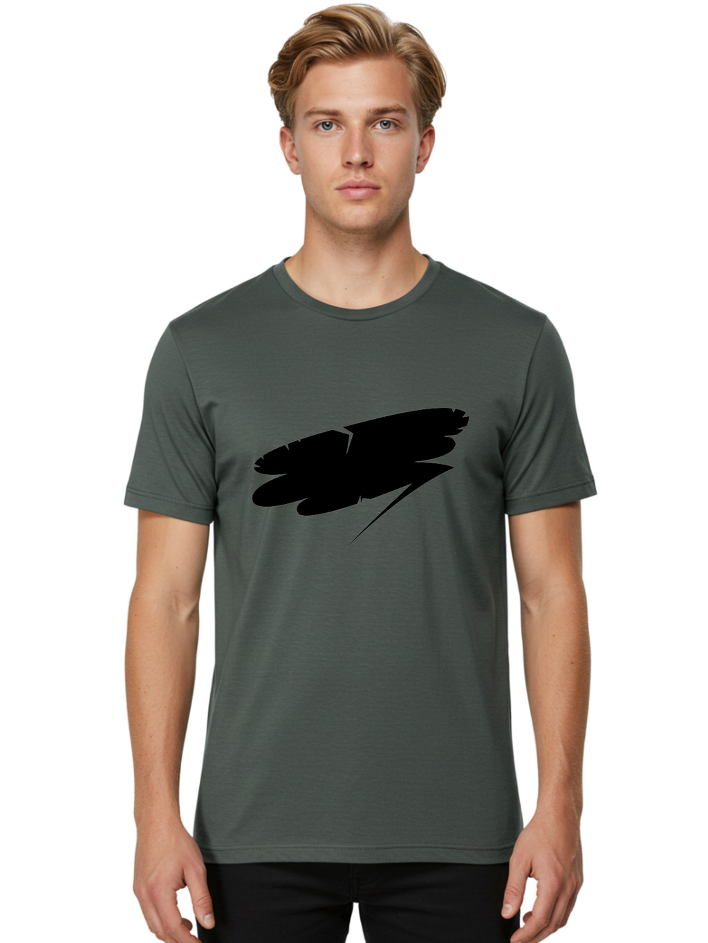 Feather-Silhouette Men'S Graphic Tee, 100% Cotton, Comfortable Casual Summer Wear, Machine Washable, Feather Silhouette, Black Feather, Minimalist Design, Simple Graphics, Bold Shapes, Graphic Elements, Abstract Art Aab214